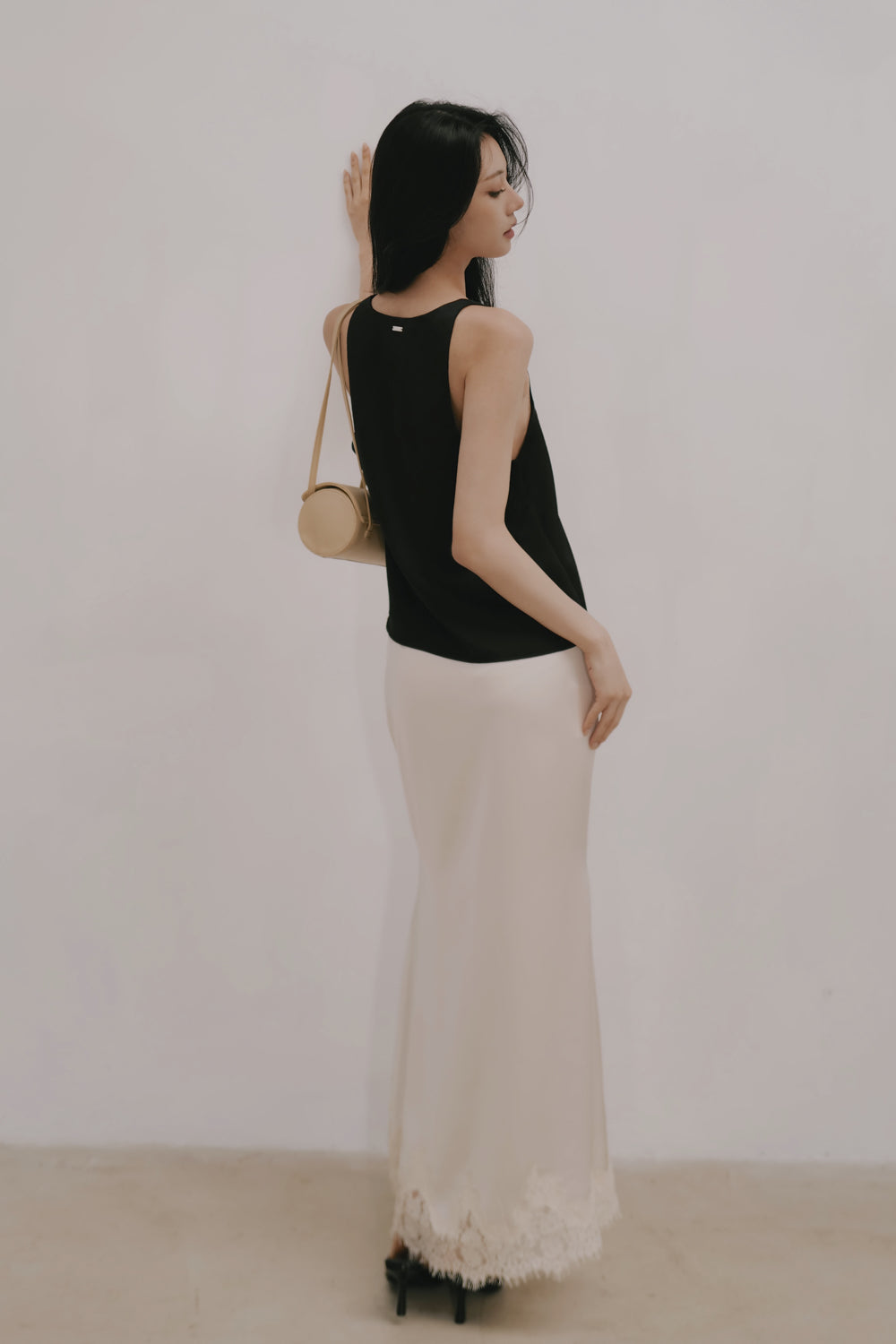 Satin Lace Maxi Skirt