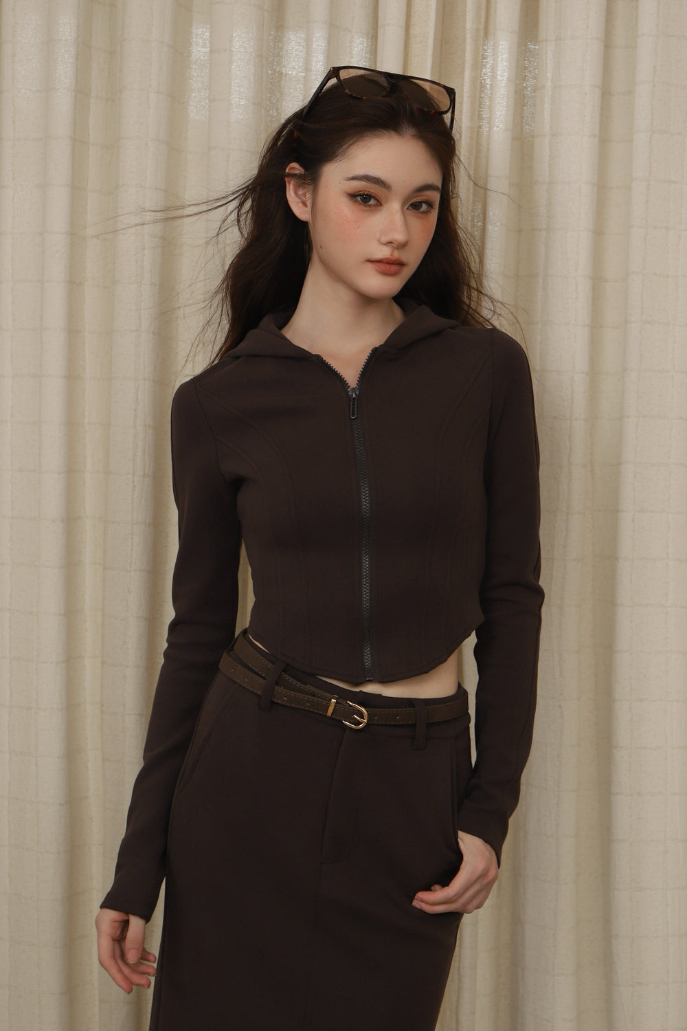 Cloud-Knit Curved Hem Zip Up Jacket