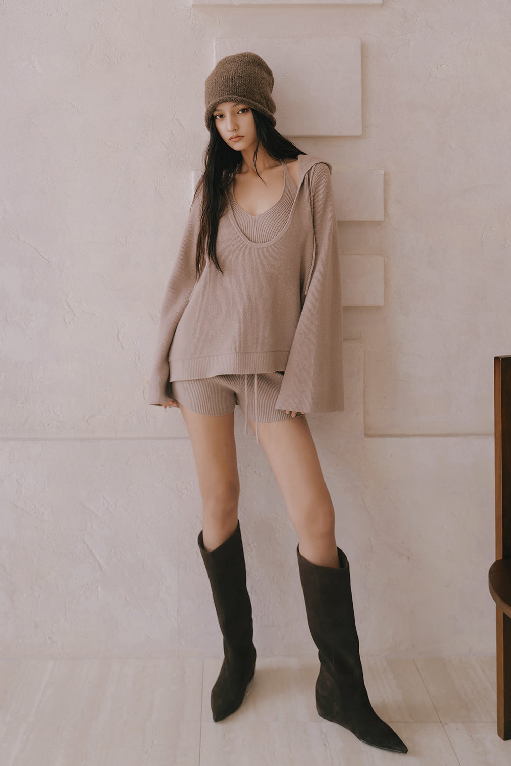 Gentle Touch Knit U-Neck Hoodie