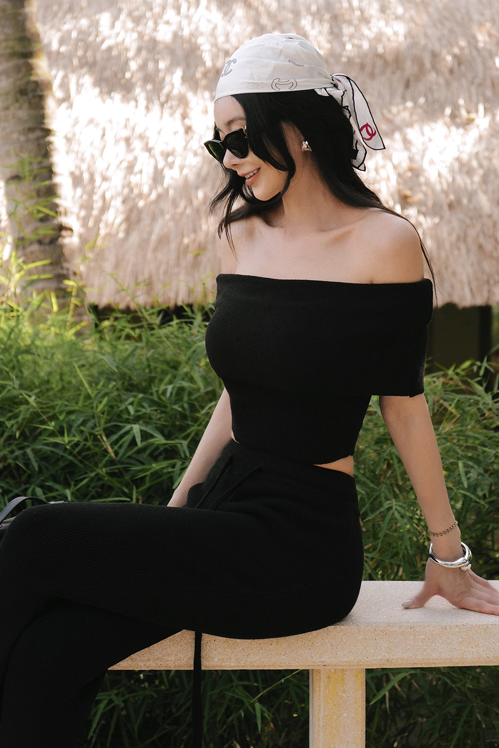 Plain Knit Off-Shoulder BraTop