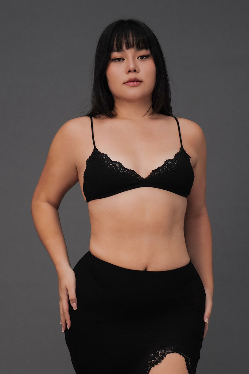 Elegant Rib Lace Trim Triangle BraTop