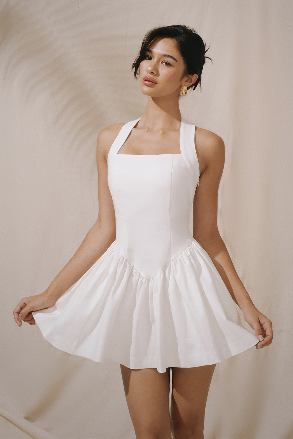 Wrinkle-Resistant Halter Puffed Mini Bra Dress