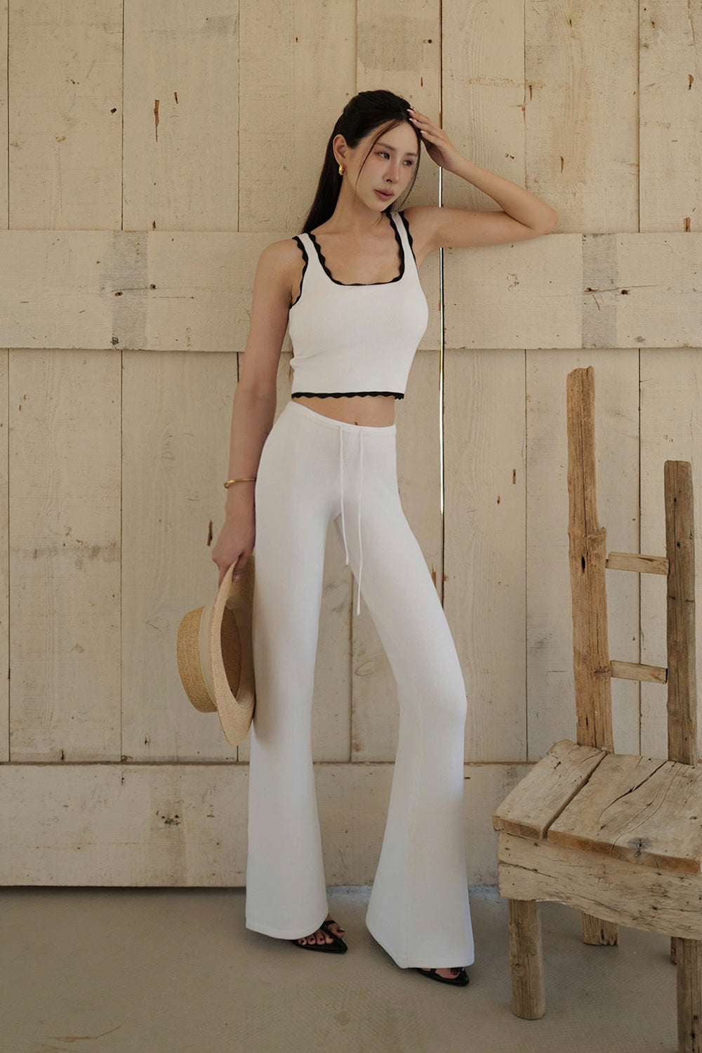 Ice Knit Drawstring Flared Pants