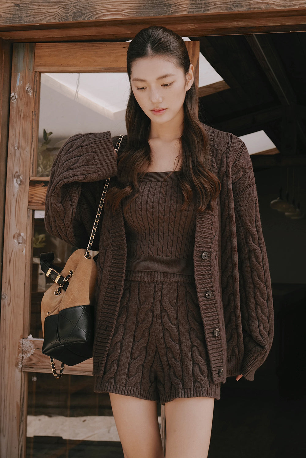 Gentle Touch Cable Knit Button-Up Sweater