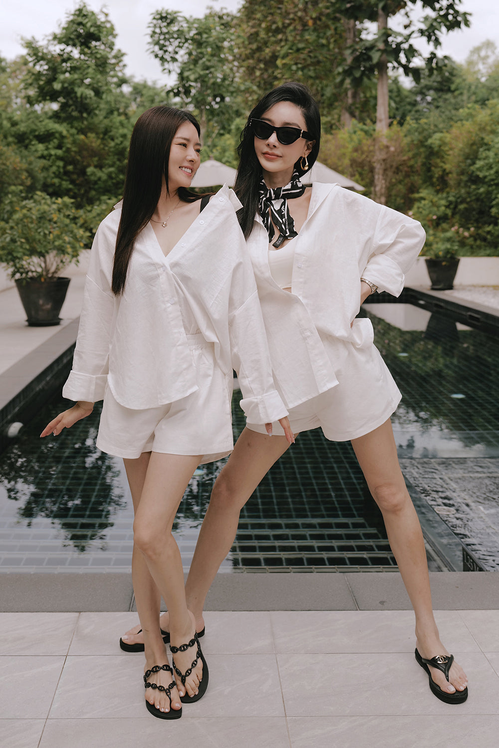 Stain-Resistant Cotton-Linen Long Sleeve Shirt & Waist Shorts Set