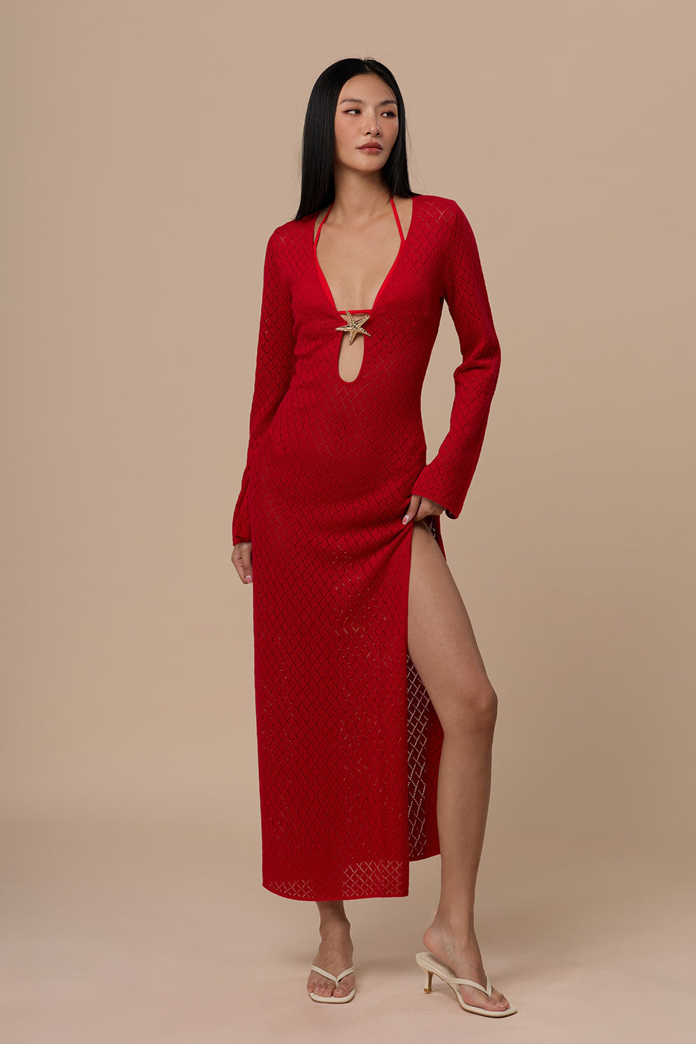 Deep U-Neck Tailored Maxi Dress