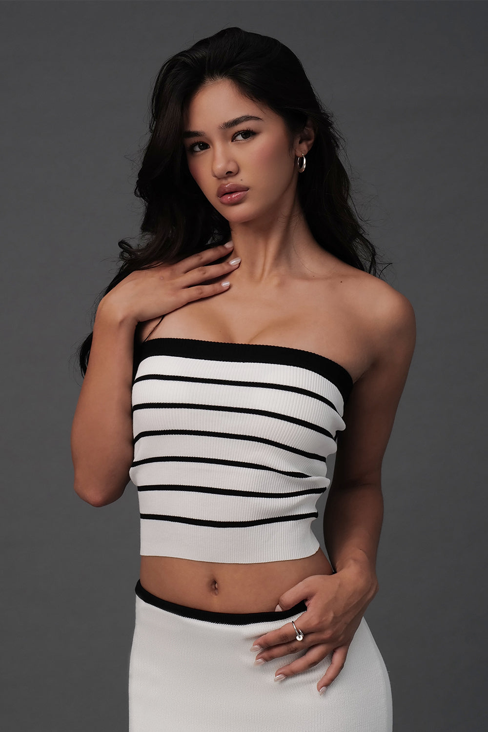 Afternoon Walk Striped Knit Strapless Bra Top