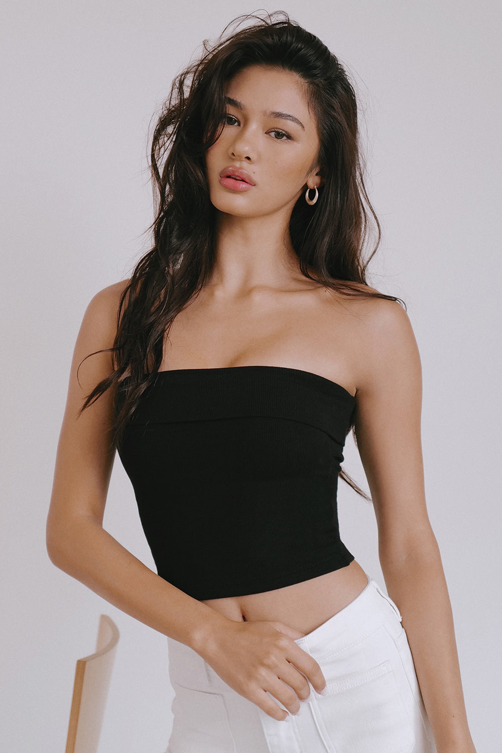 Elegant Rib Fold-over Strapless BraTop