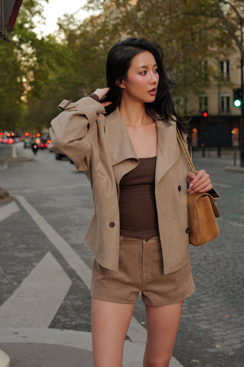Faux Suede Flap-Pocket Shorts
