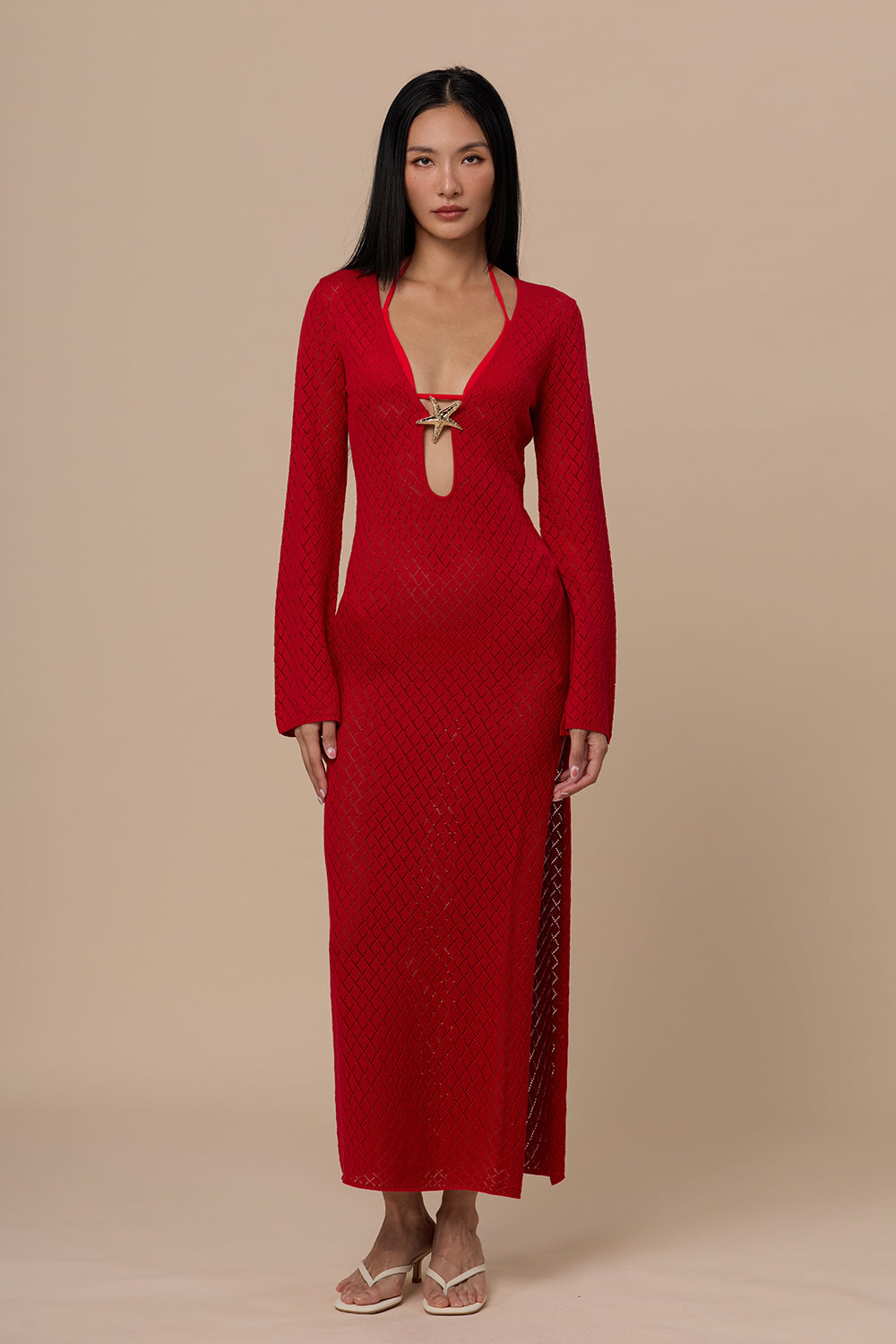 Deep U-Neck Tailored Maxi Dress
