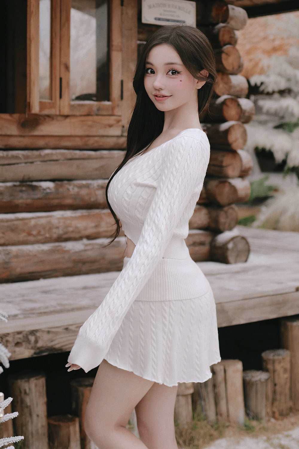 Gentle Touch Knit V-Neck Cropped Long Sleeve Top