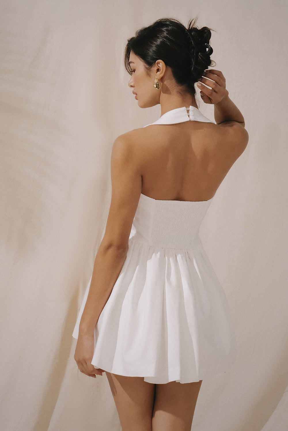 Wrinkle-Resistant Halter Puffed Mini Bra Dress