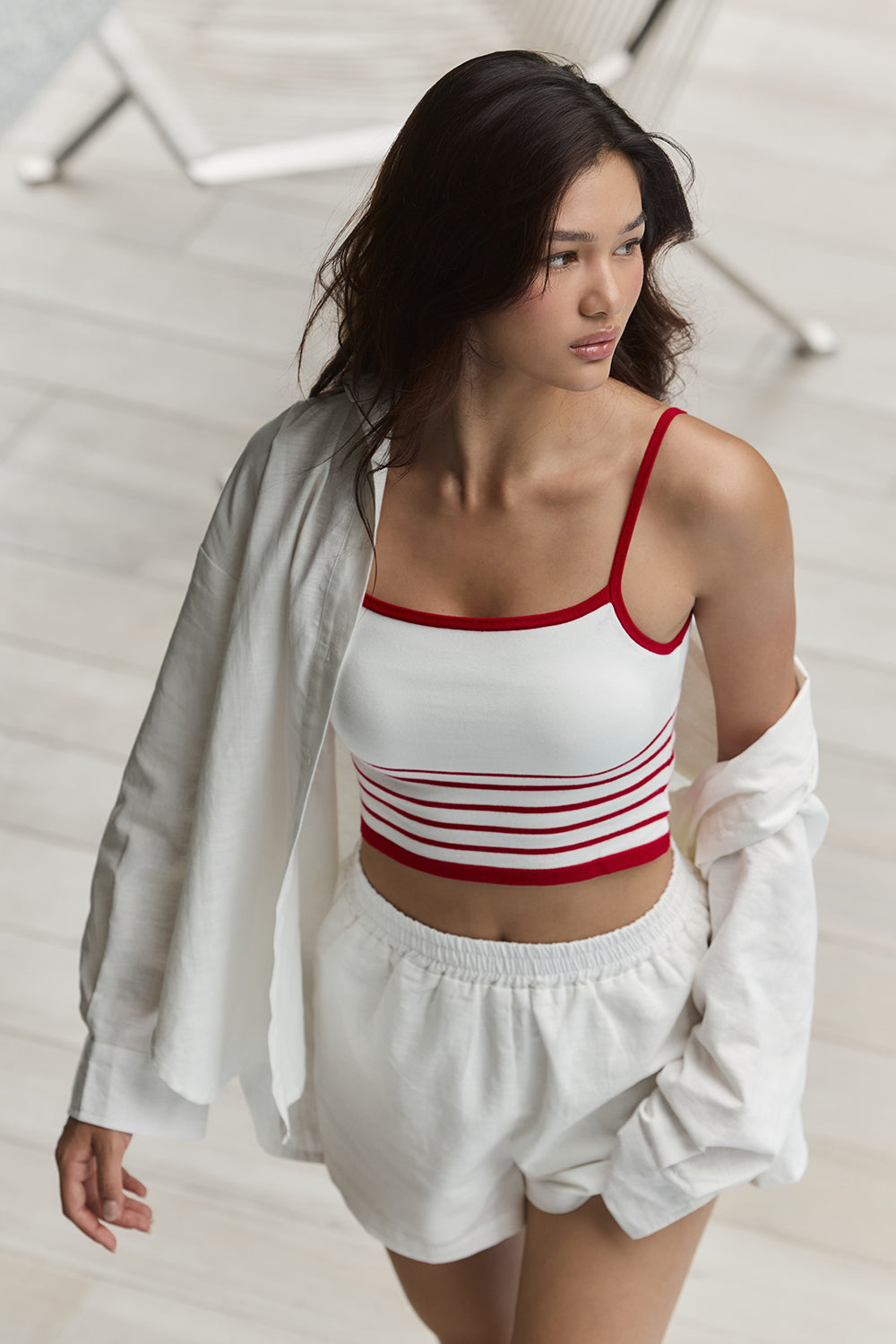 Afternoon Walk Knit Contrast Trim Strap BraTop