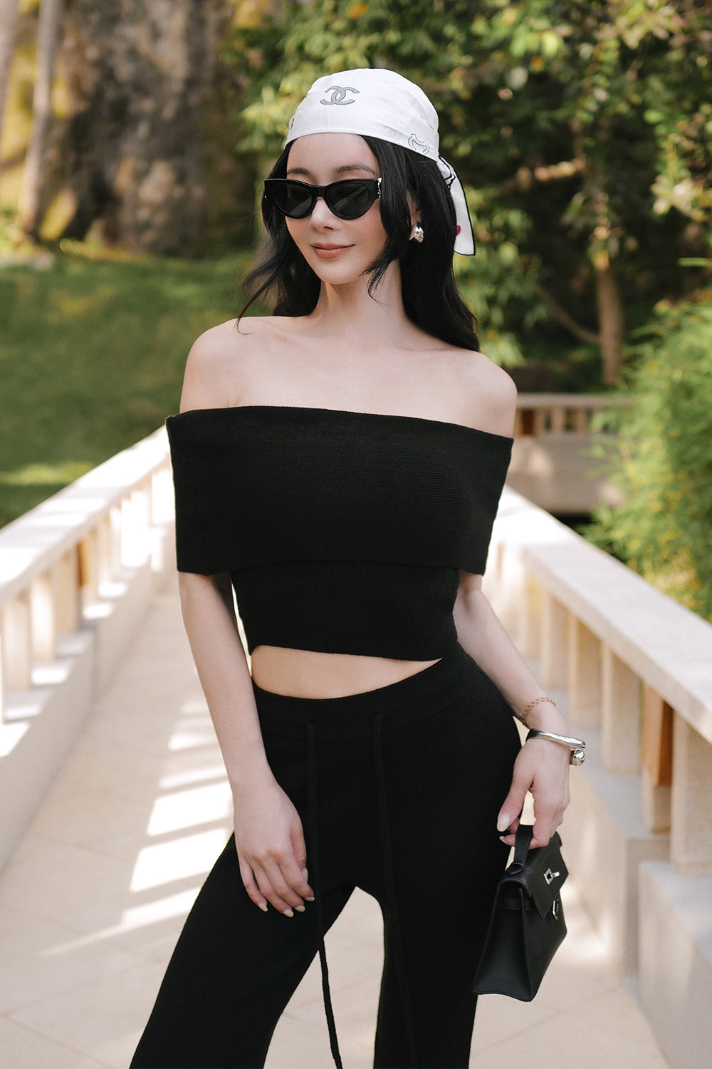Plain Knit Off-Shoulder BraTop