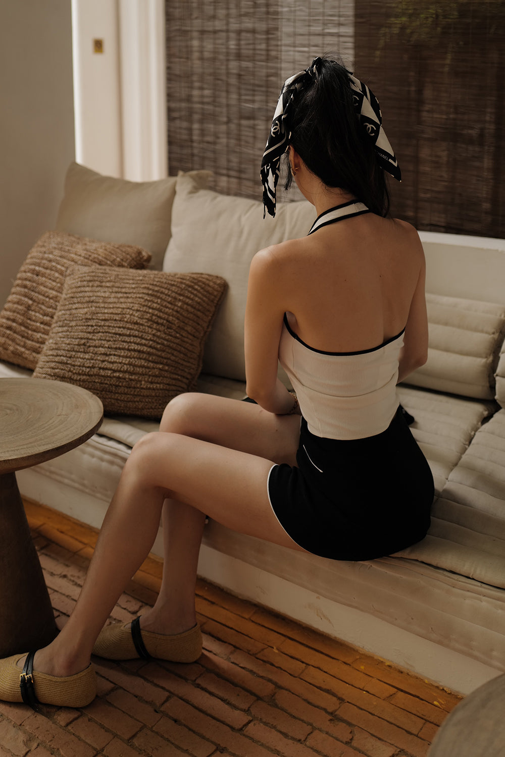 Ice Knit Contrast Trim Halter BraTop