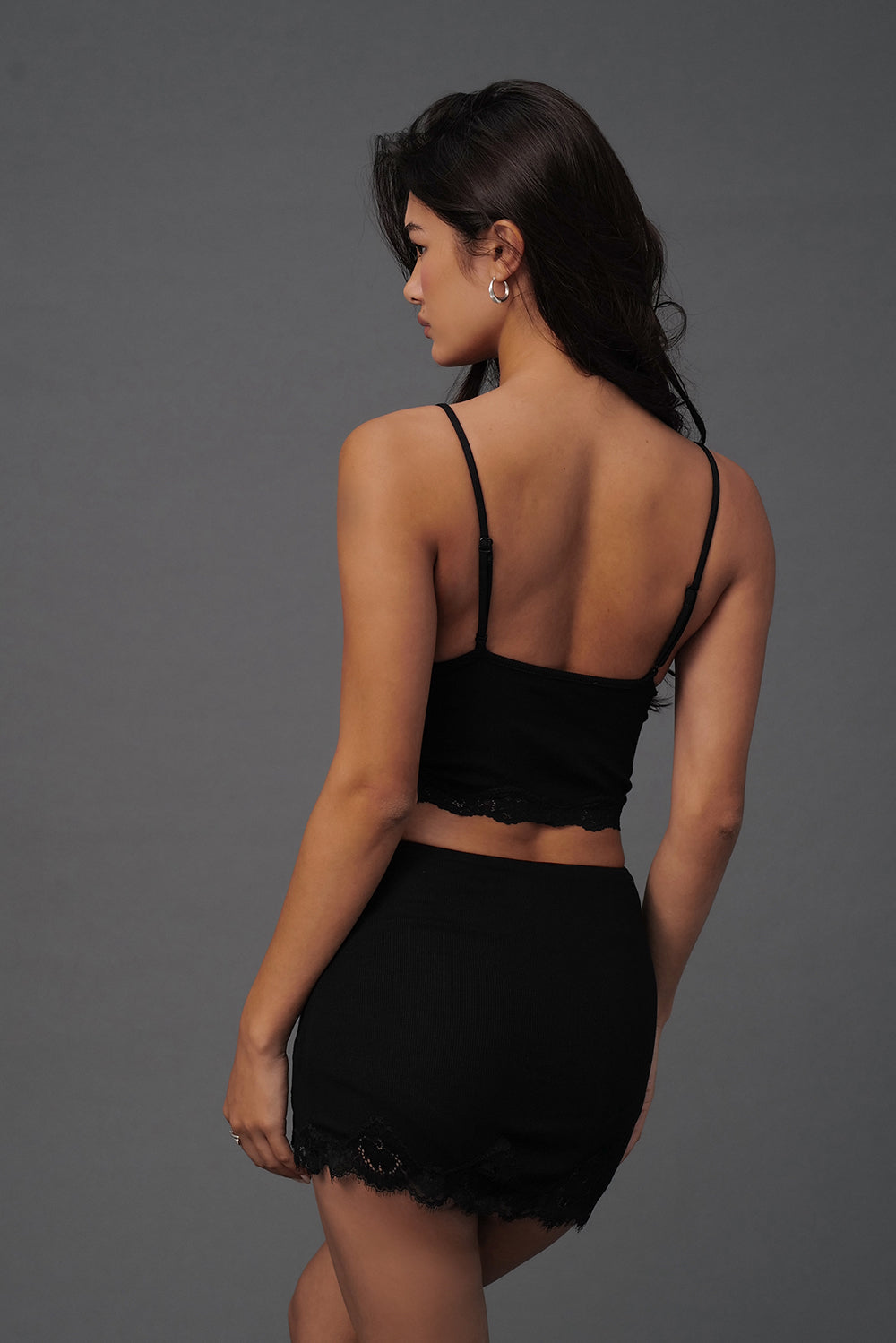 Elegant Rib Lace Trim Sweetheart Neck Spaghetti Strap BraTop