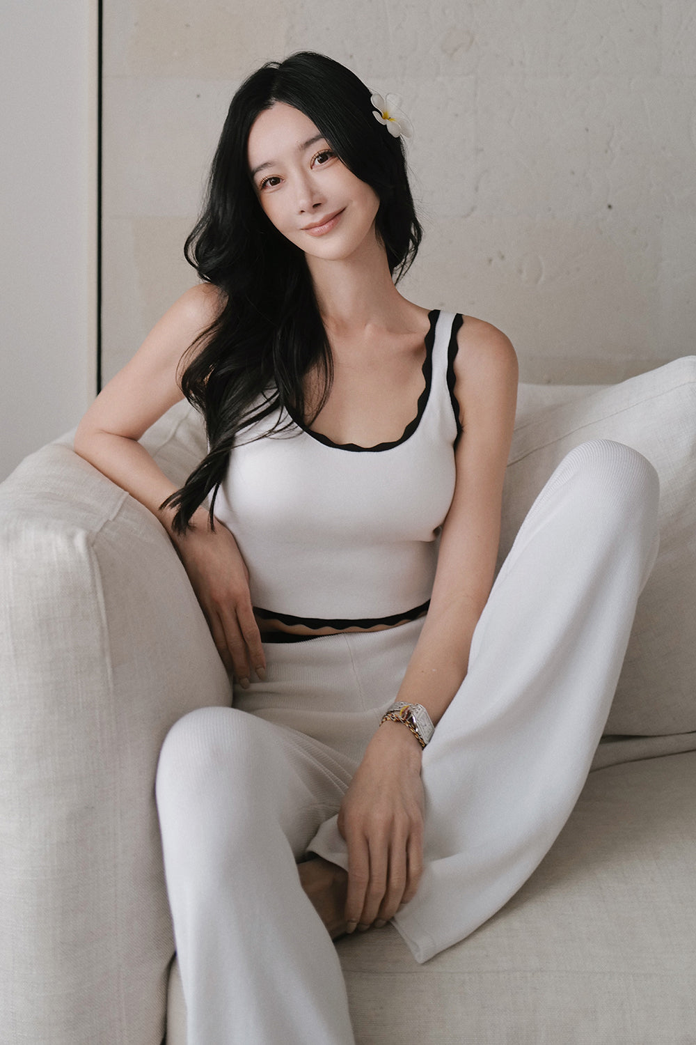 Ripple Trim Knit U-Neck Wide-Strap BraTop