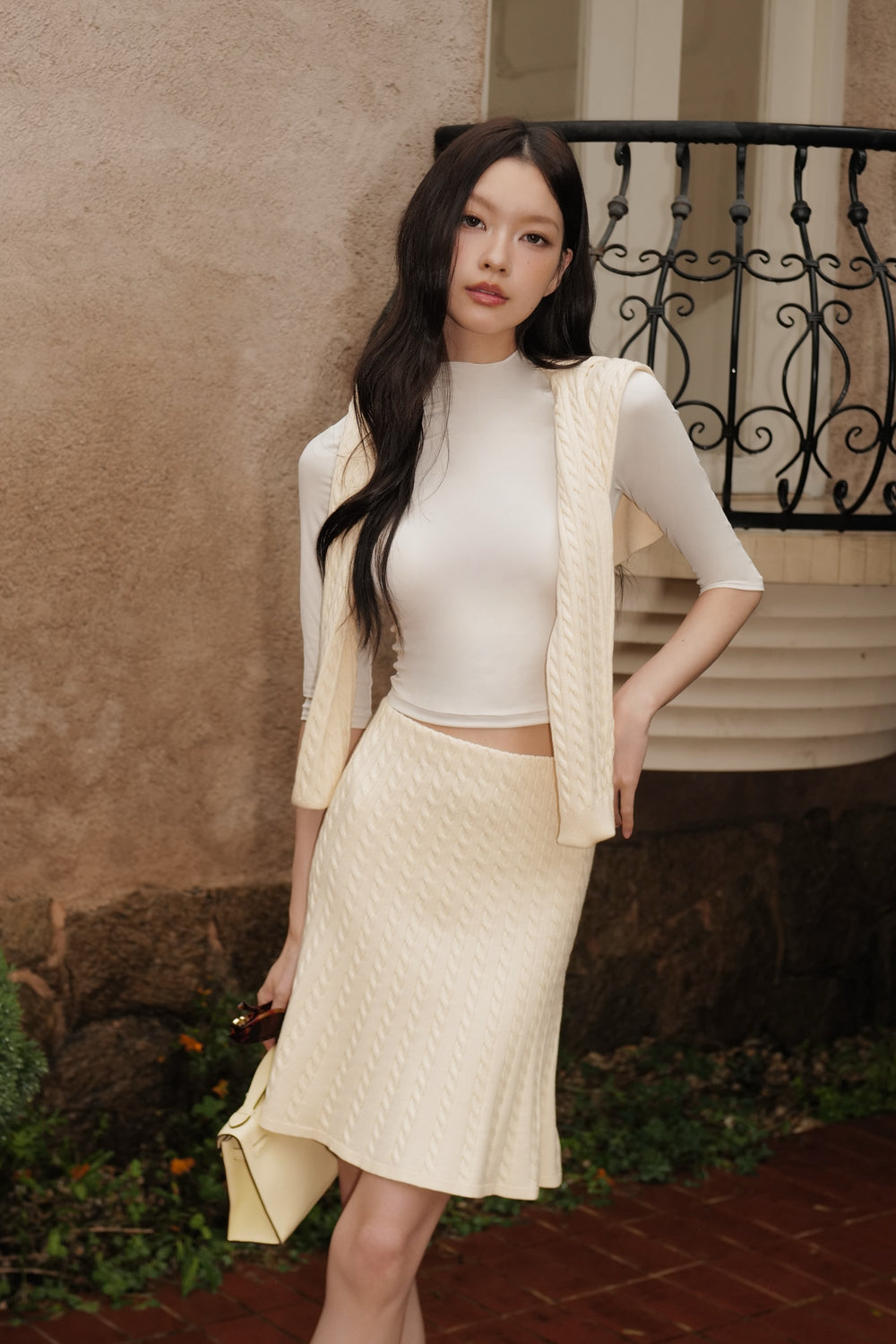 Afternoon Walk Cable Knit Midi Mermaid Skirt