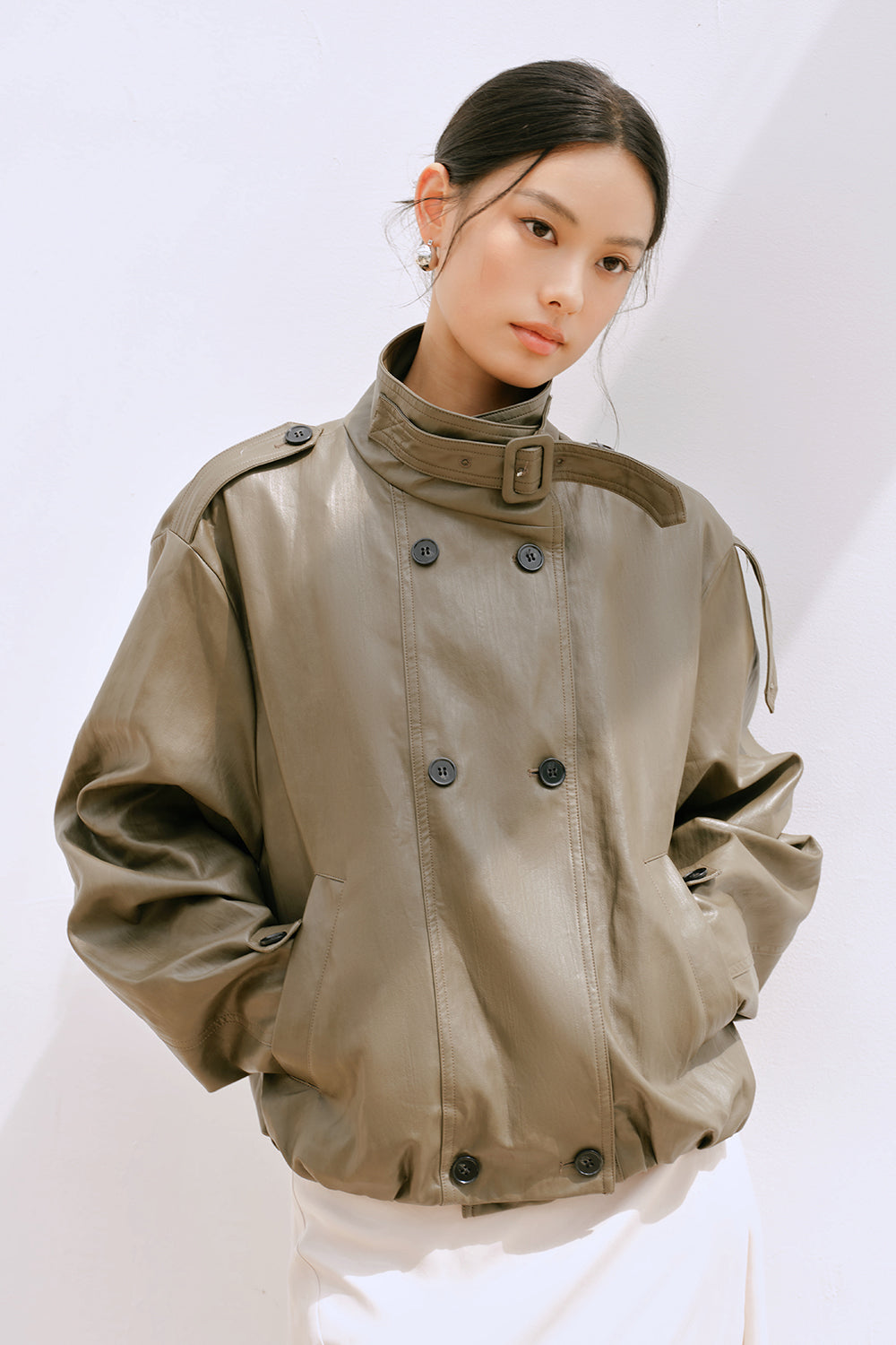 Double-Breasted Leatherette Jacket