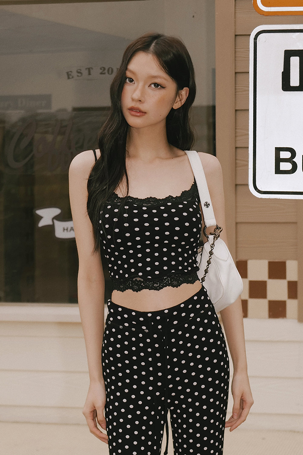 Elegant Rib Lace Trim Bow Detail Spaghetti Strap BraTop