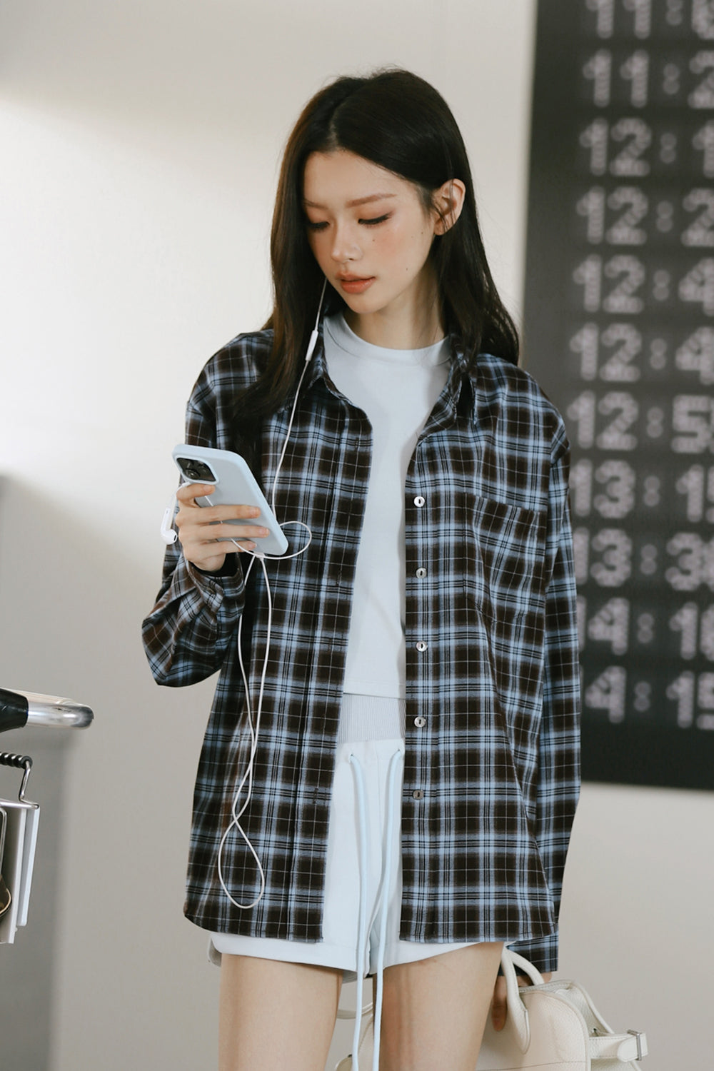 Color-Block Plaid Oversized Shirt