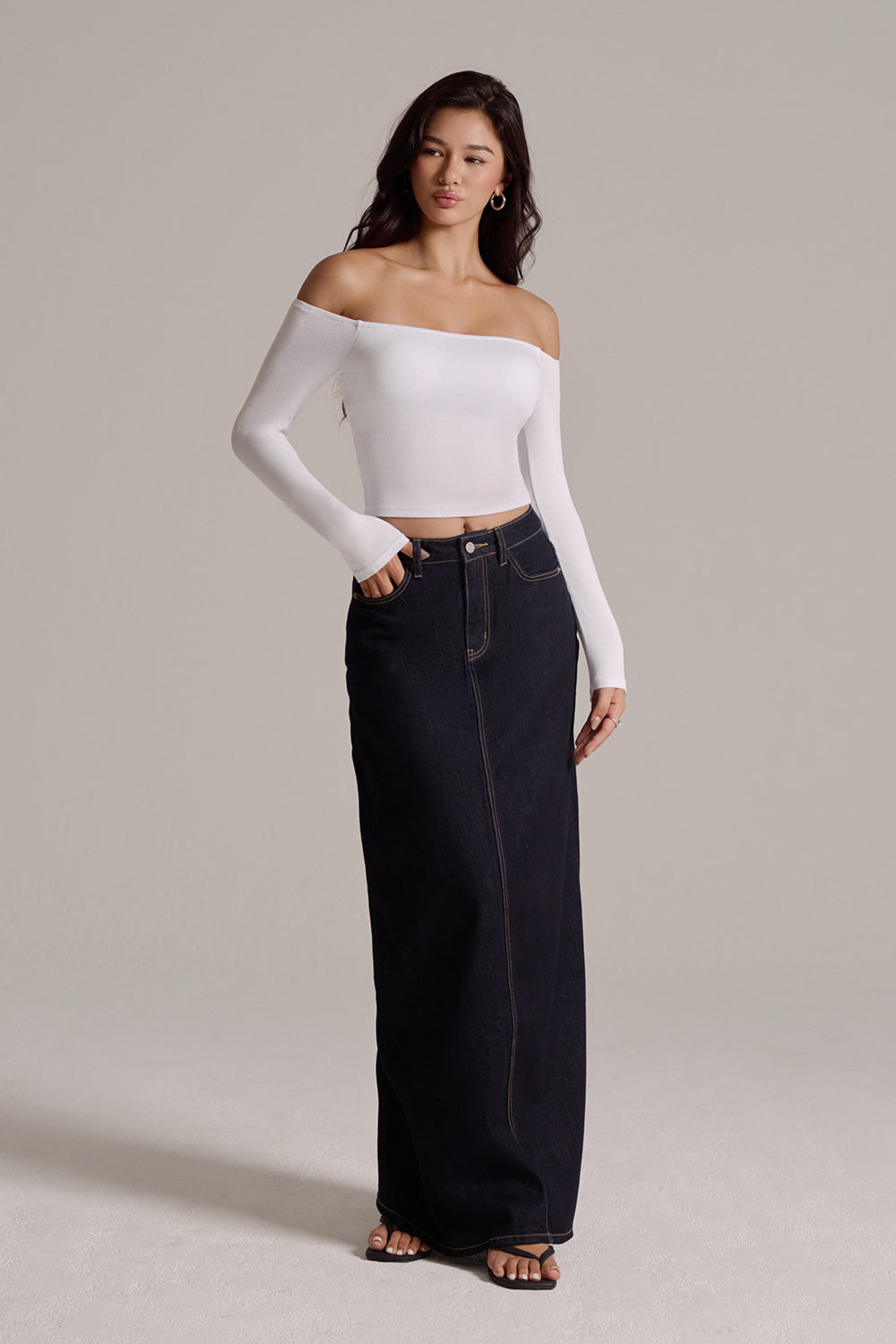 High-Waist Straight Denim Maxi Skirt