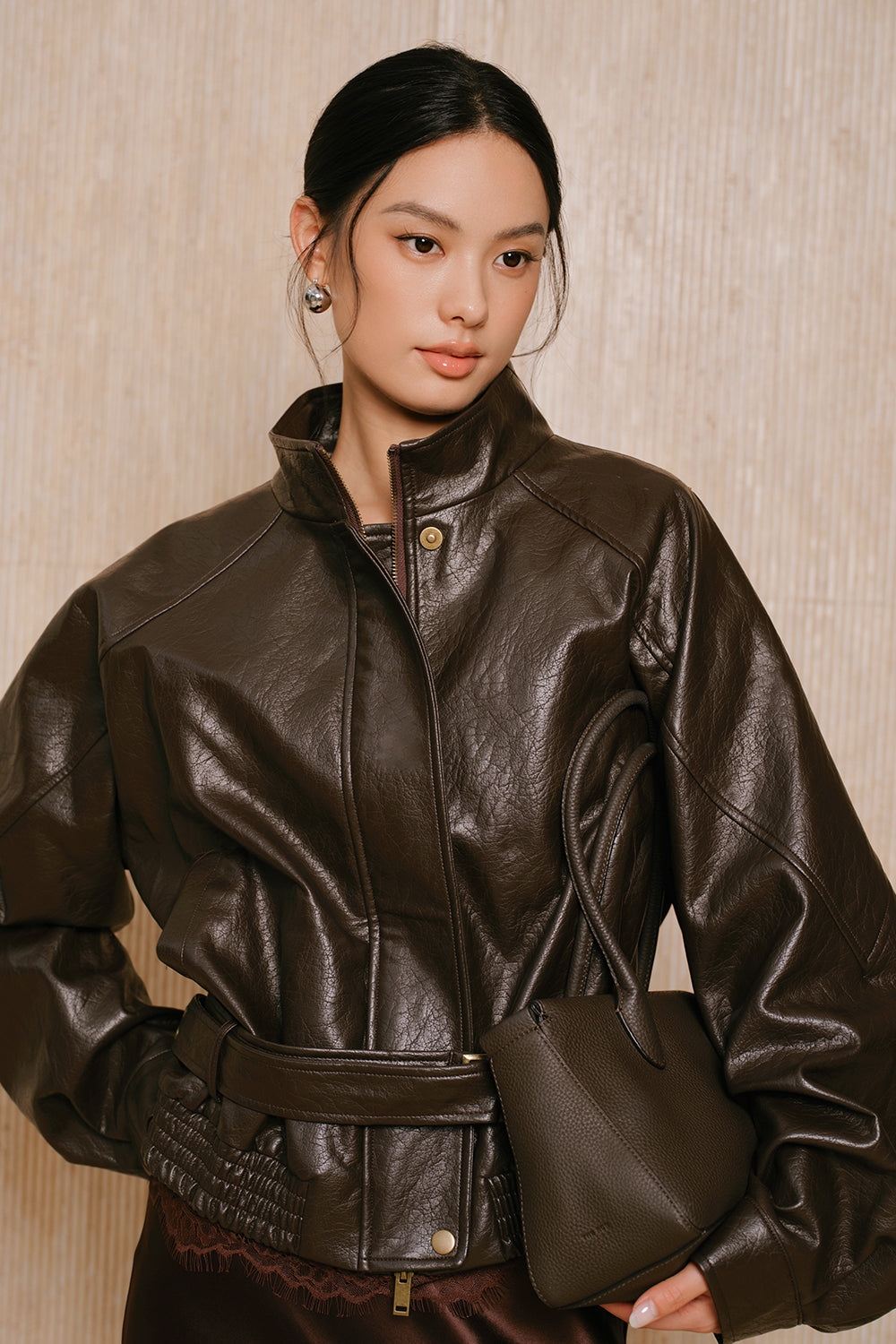 Stand-Collar Faux Leather Jacket