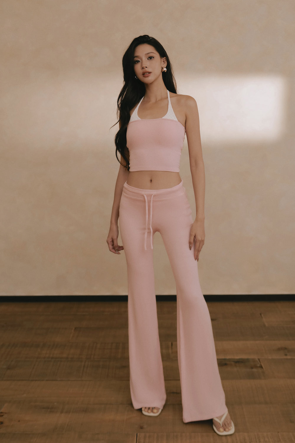 Elegant Rib Drawstring Trousers