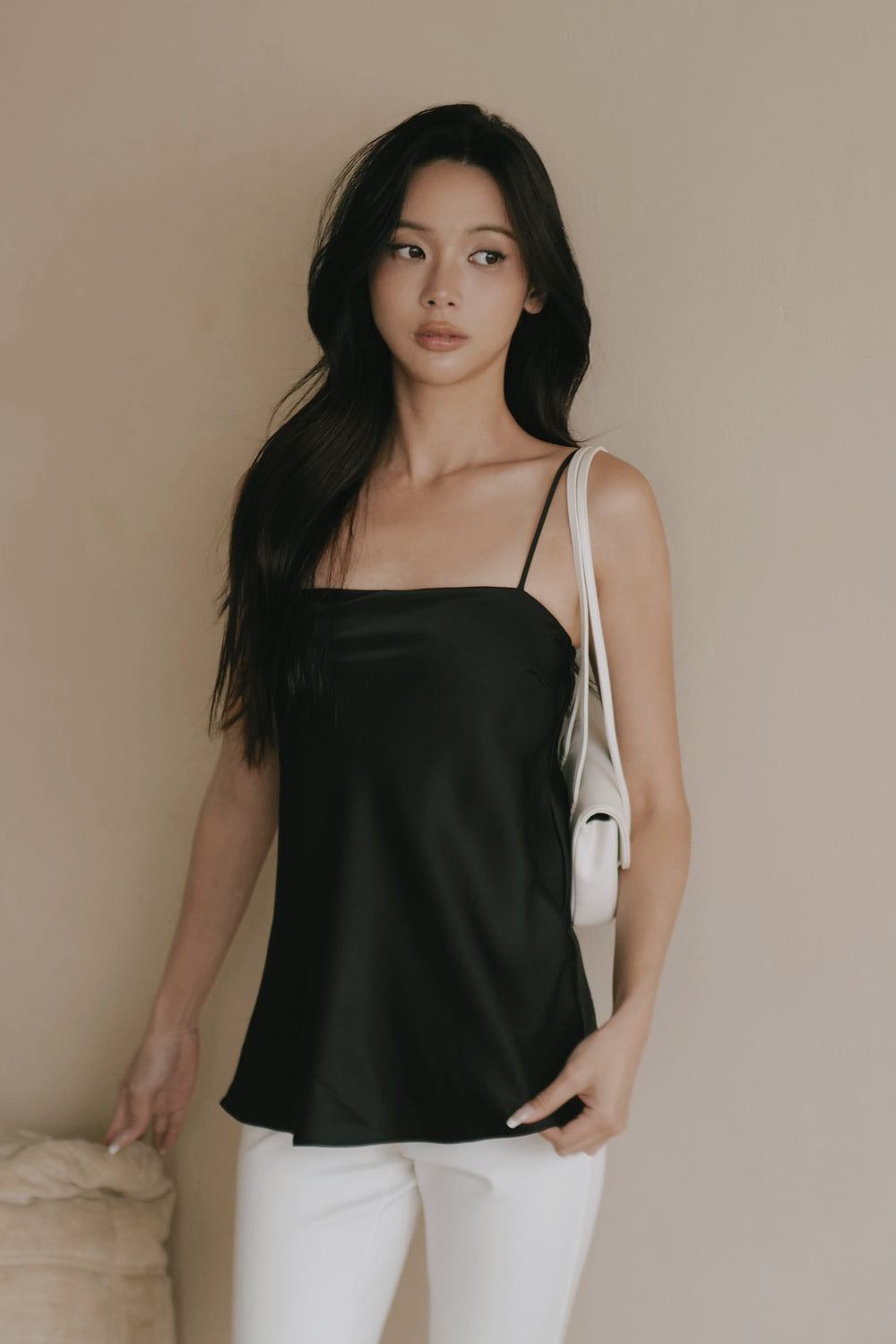 Satin Straight-Neck Top
