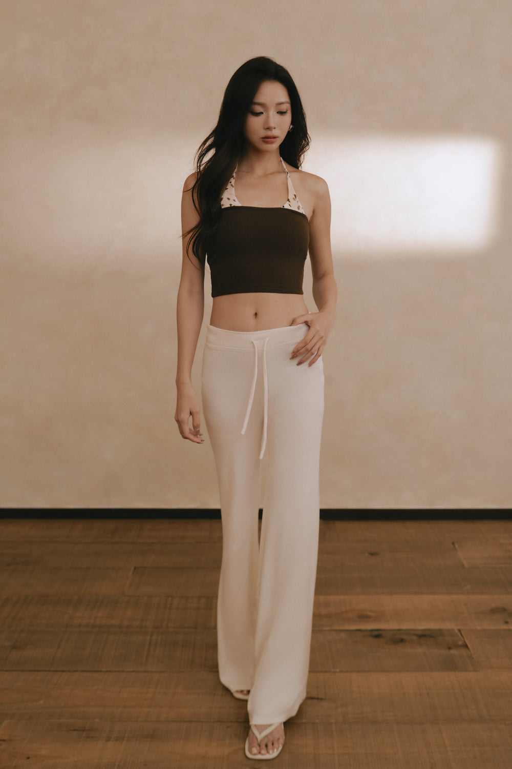 Elegant Rib Drawstring Trousers