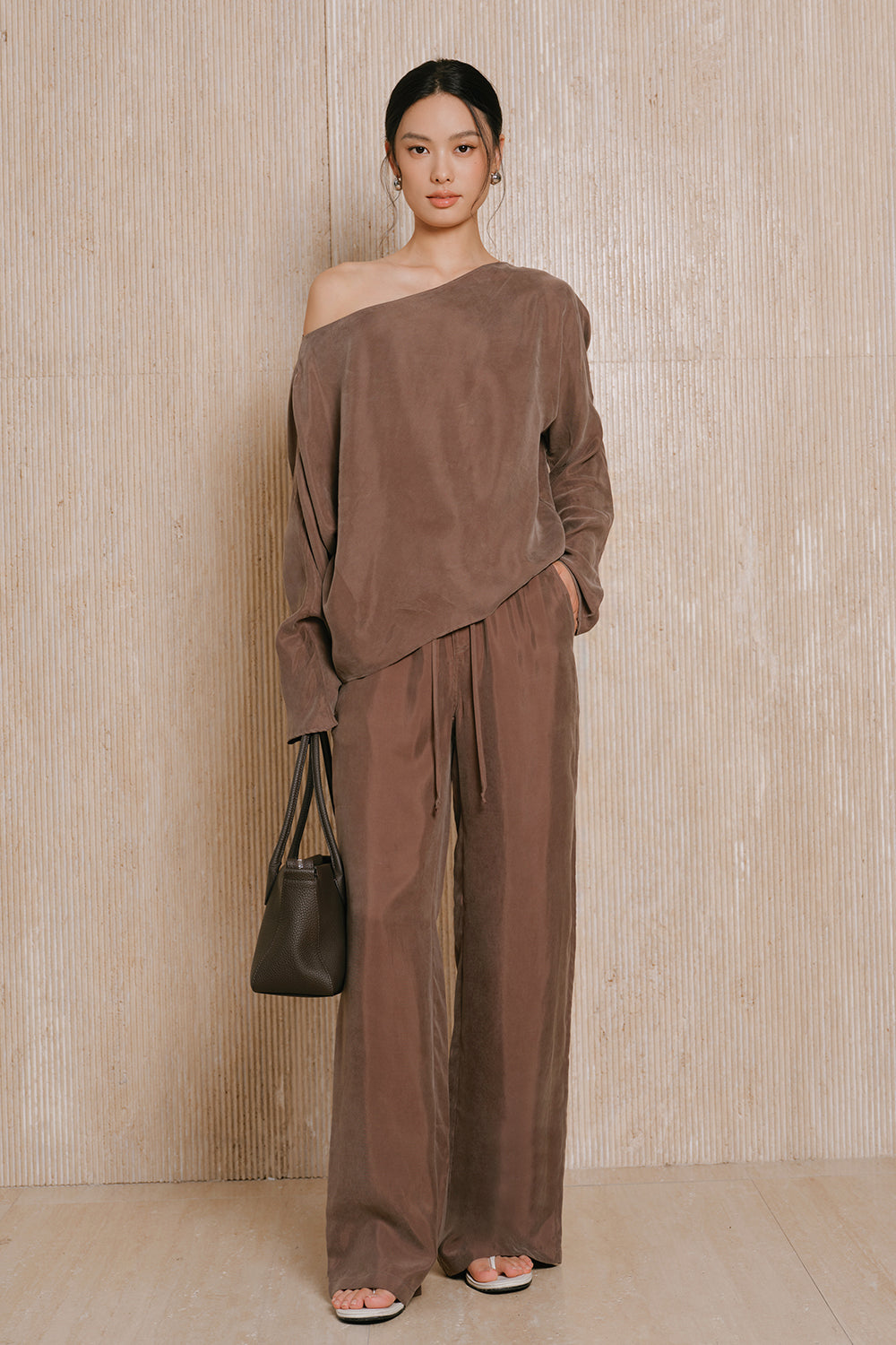 Cupro Drawstring Wide-Leg Pants