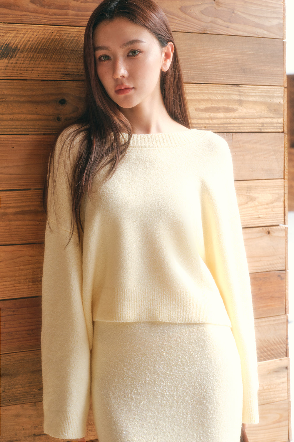 Terry Knit Deep V-Neck Sweater