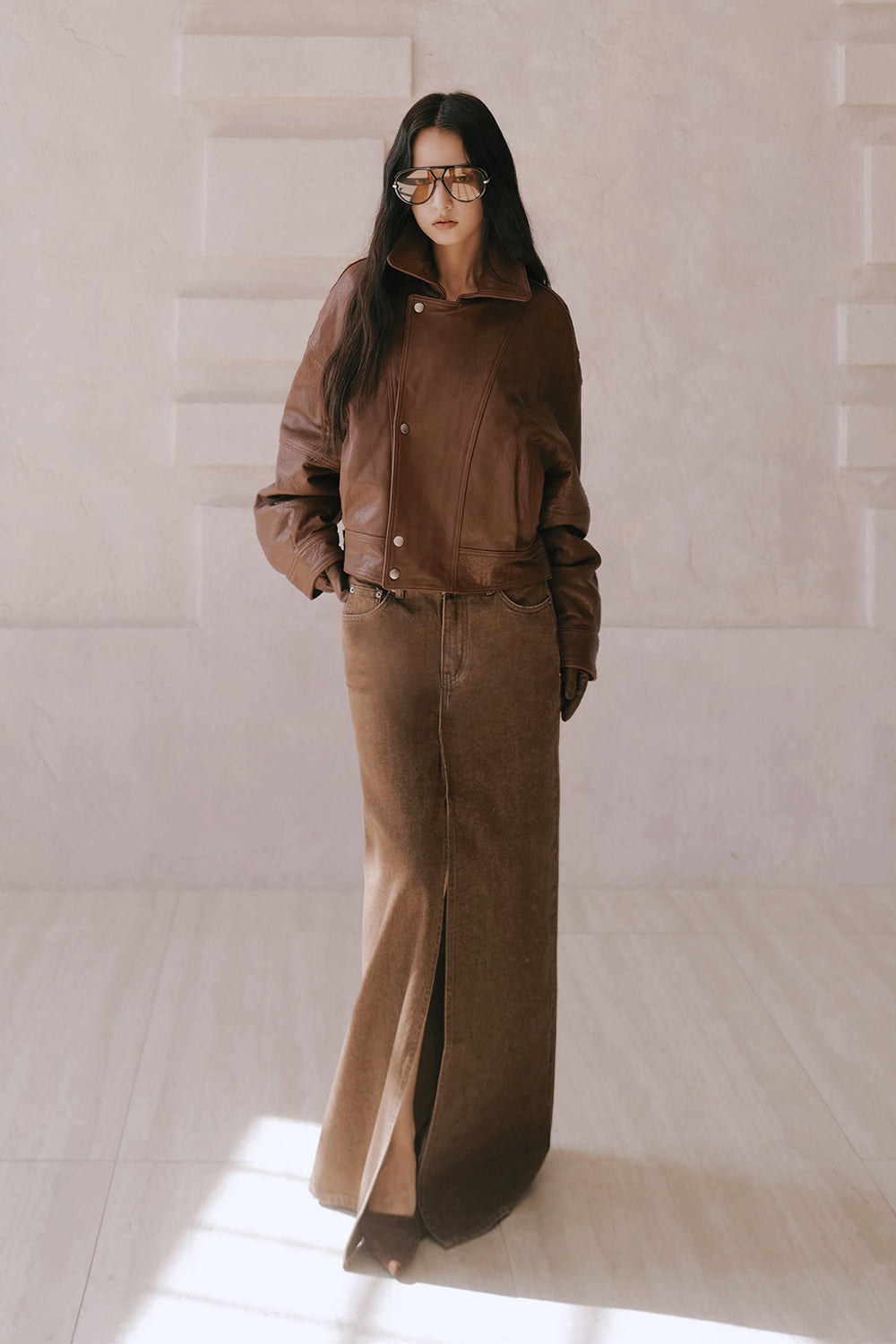 Front Slit Straight Long Skirt