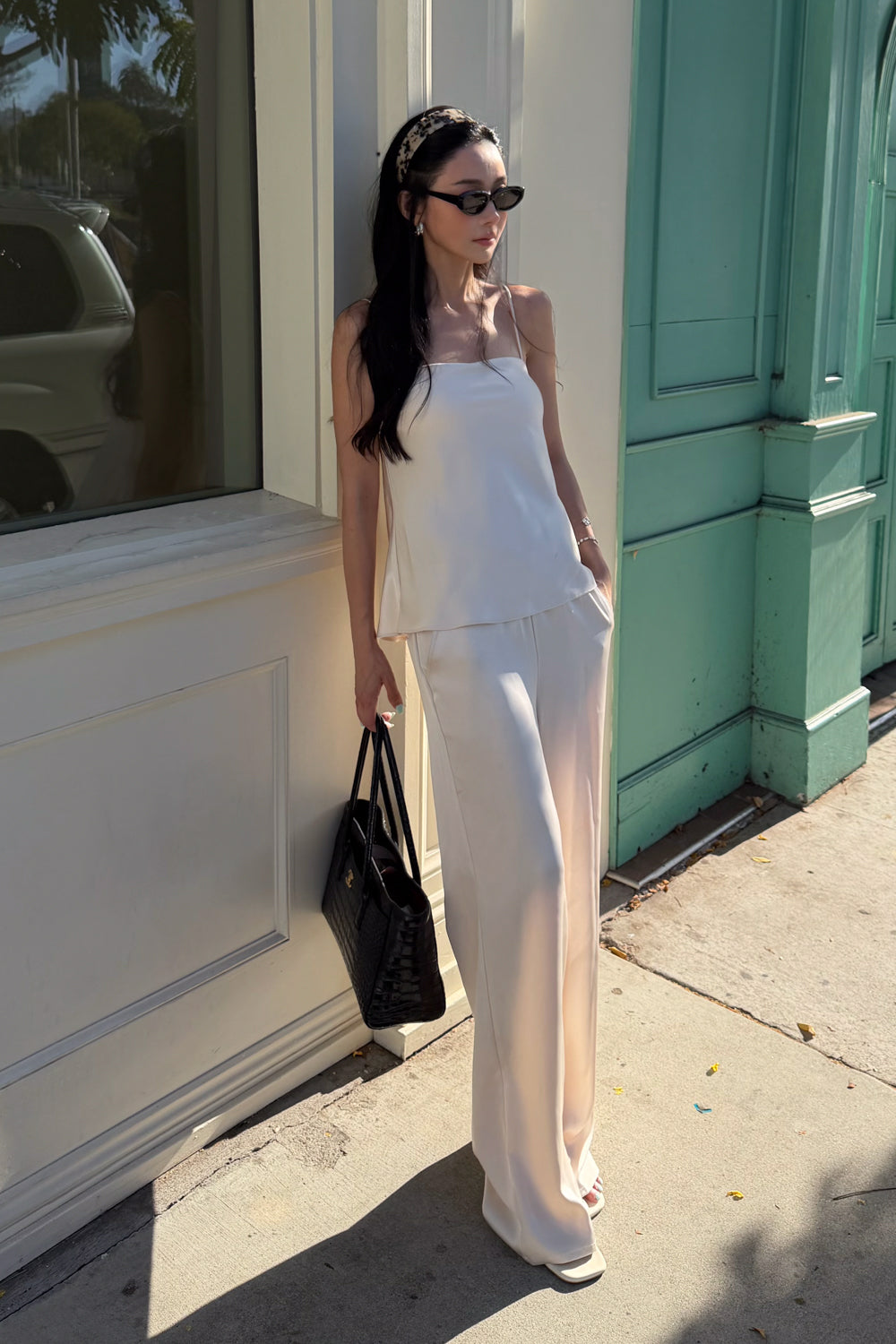 Satin Wide-Leg Elastic Waist Trousers