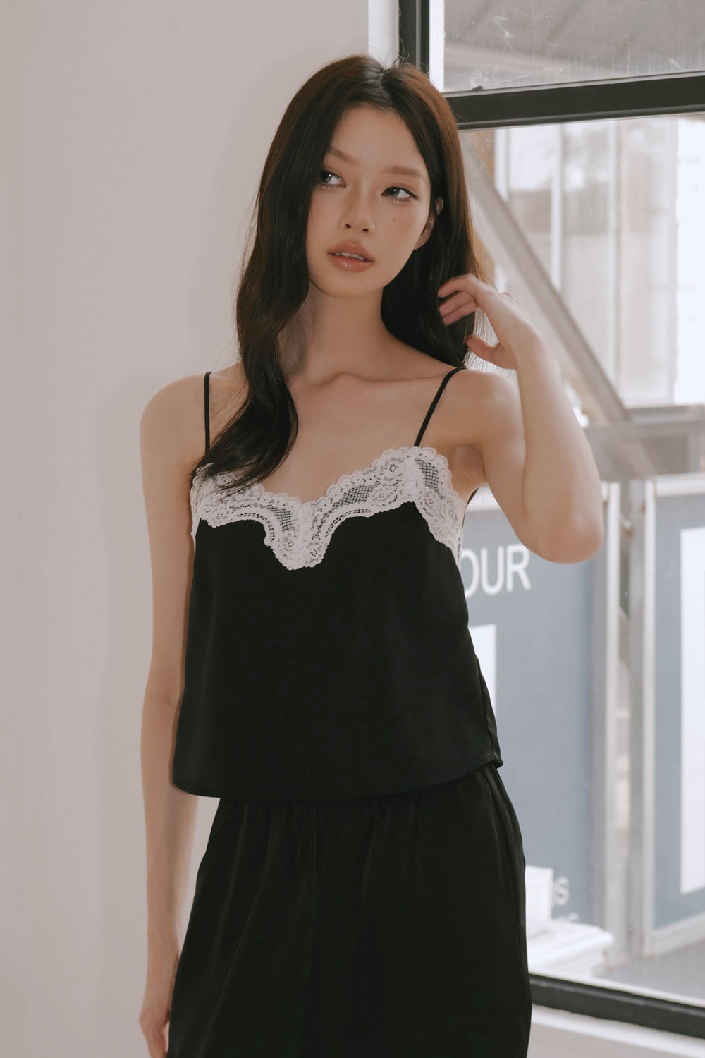 Satin Lace Trim Spaghetti Strap Cami