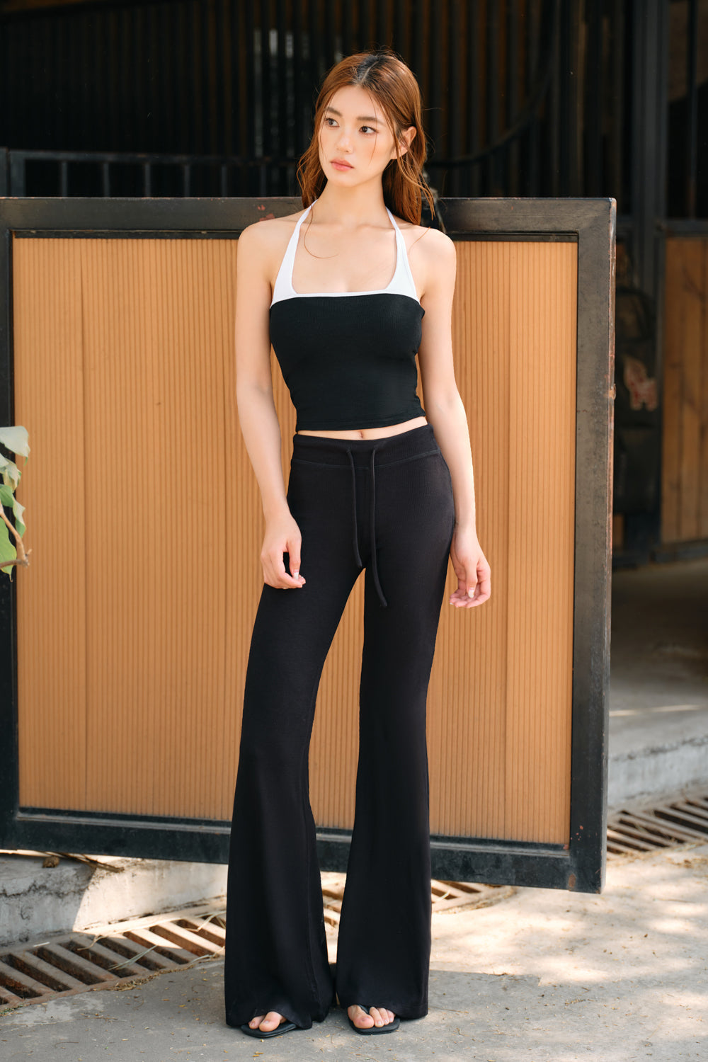 Elegant Rib Drawstring Trousers
