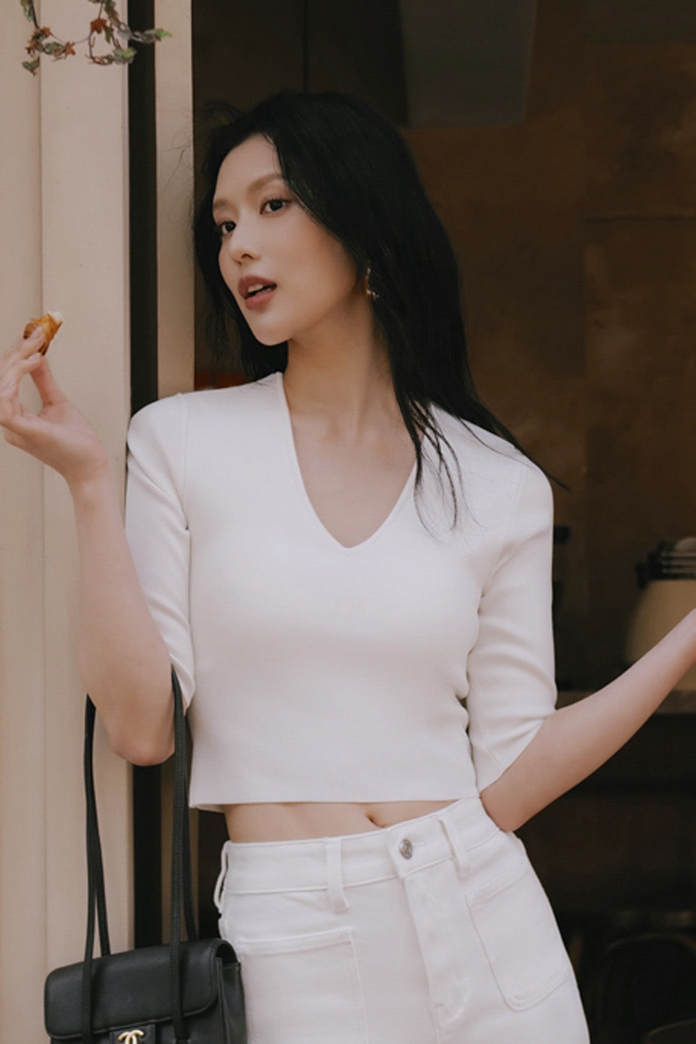 Ice Knit V-Neck Half-Sleeve Bra Top