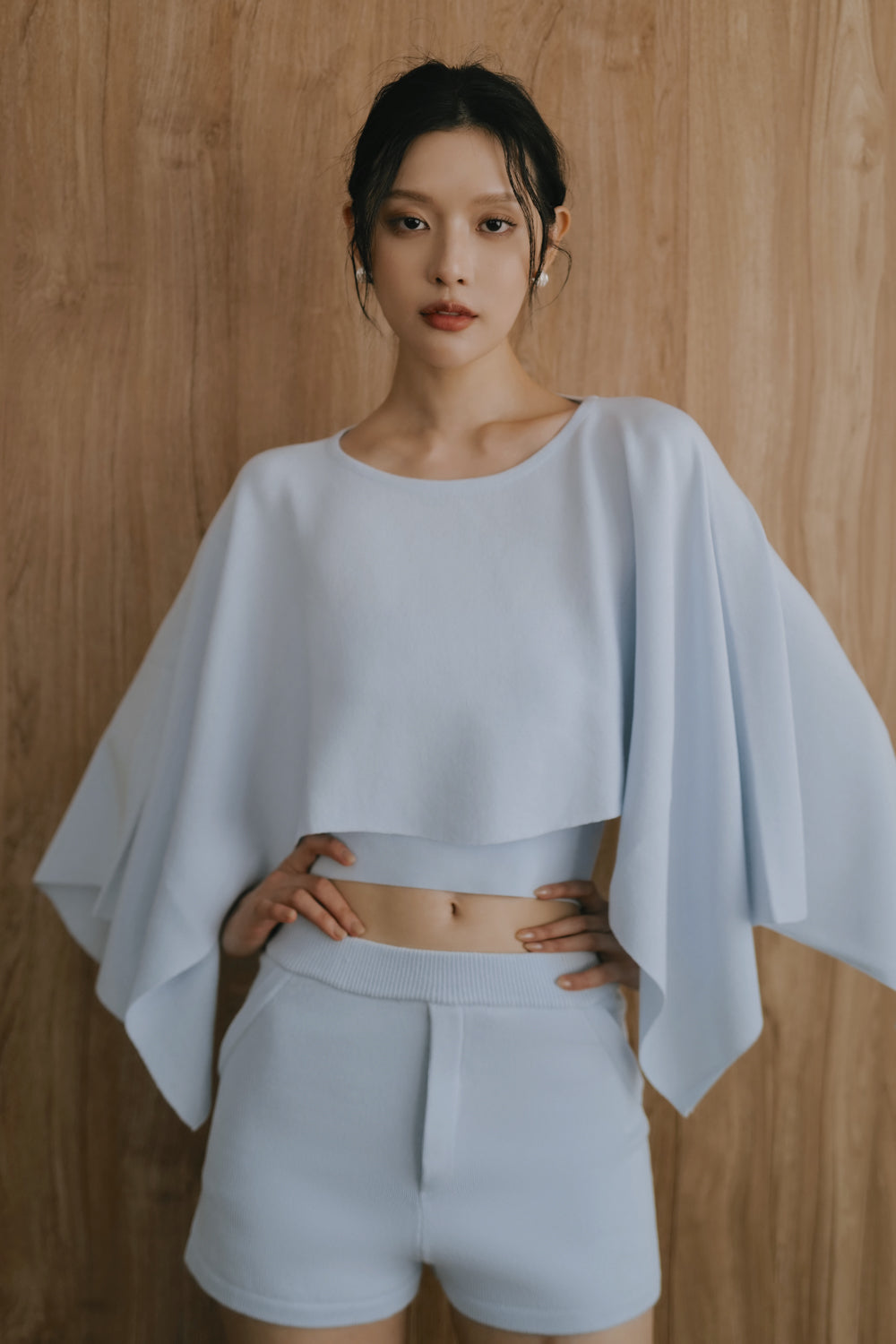 Ice Knit Asymmetric Draped Crop Top