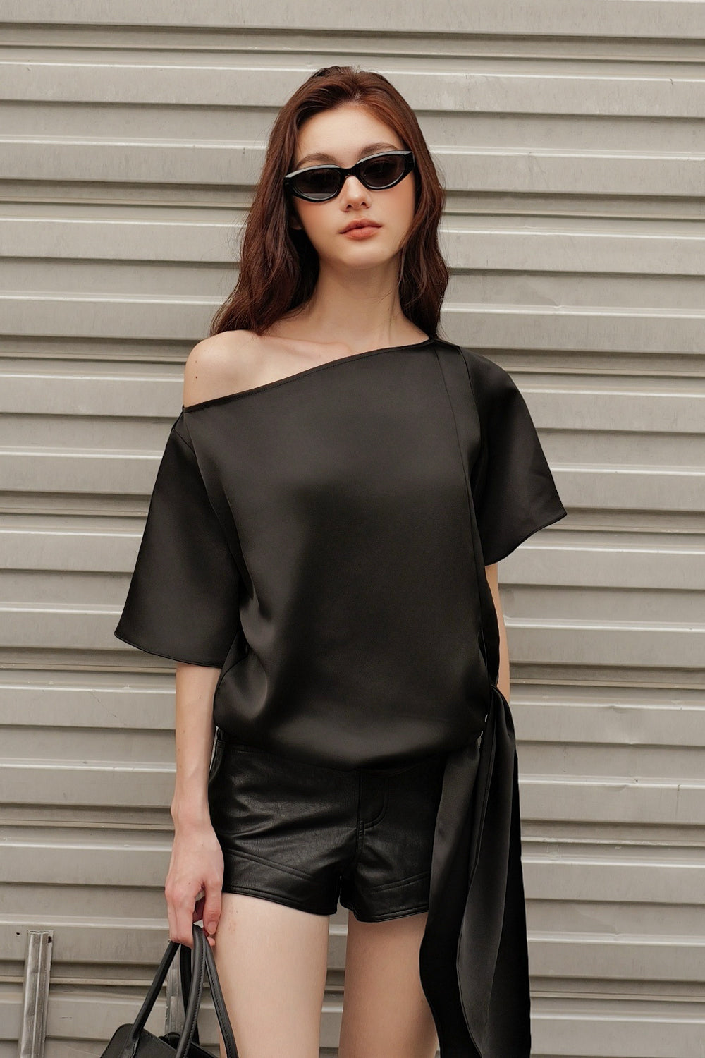 Satin Side-Tie Boatneck Top