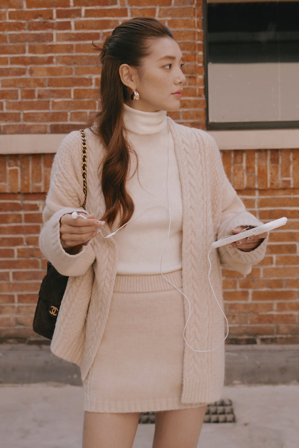 Cozy Cable Knit Mid-Length Cardigan