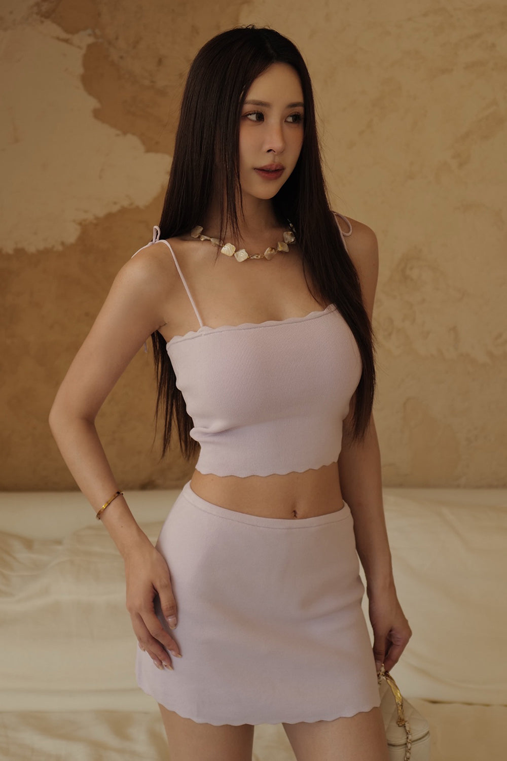 Ice Ripple Trim Knit Mini Skirt