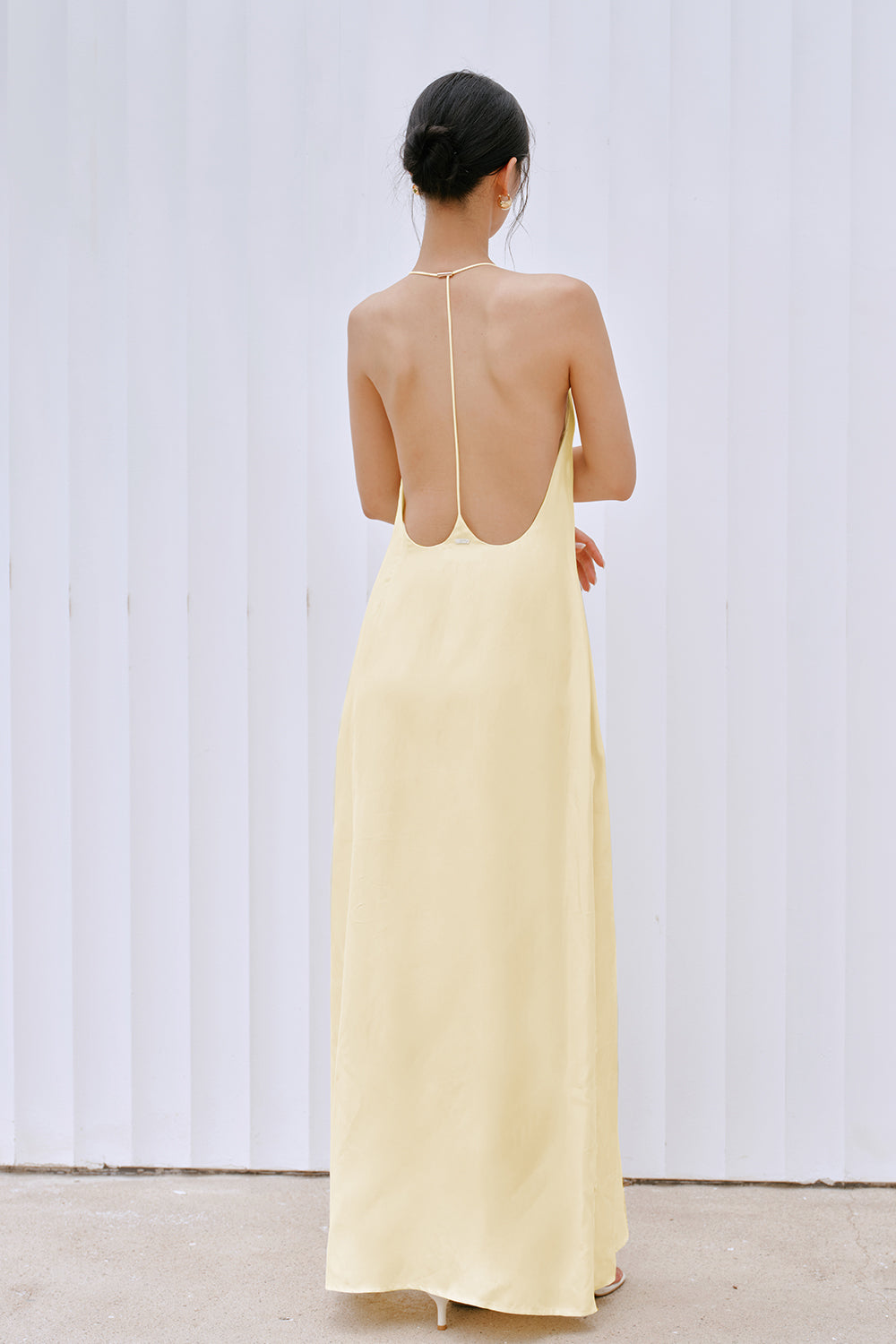 Cupro V-Neck Spaghetti Strap Halter Bra Dress