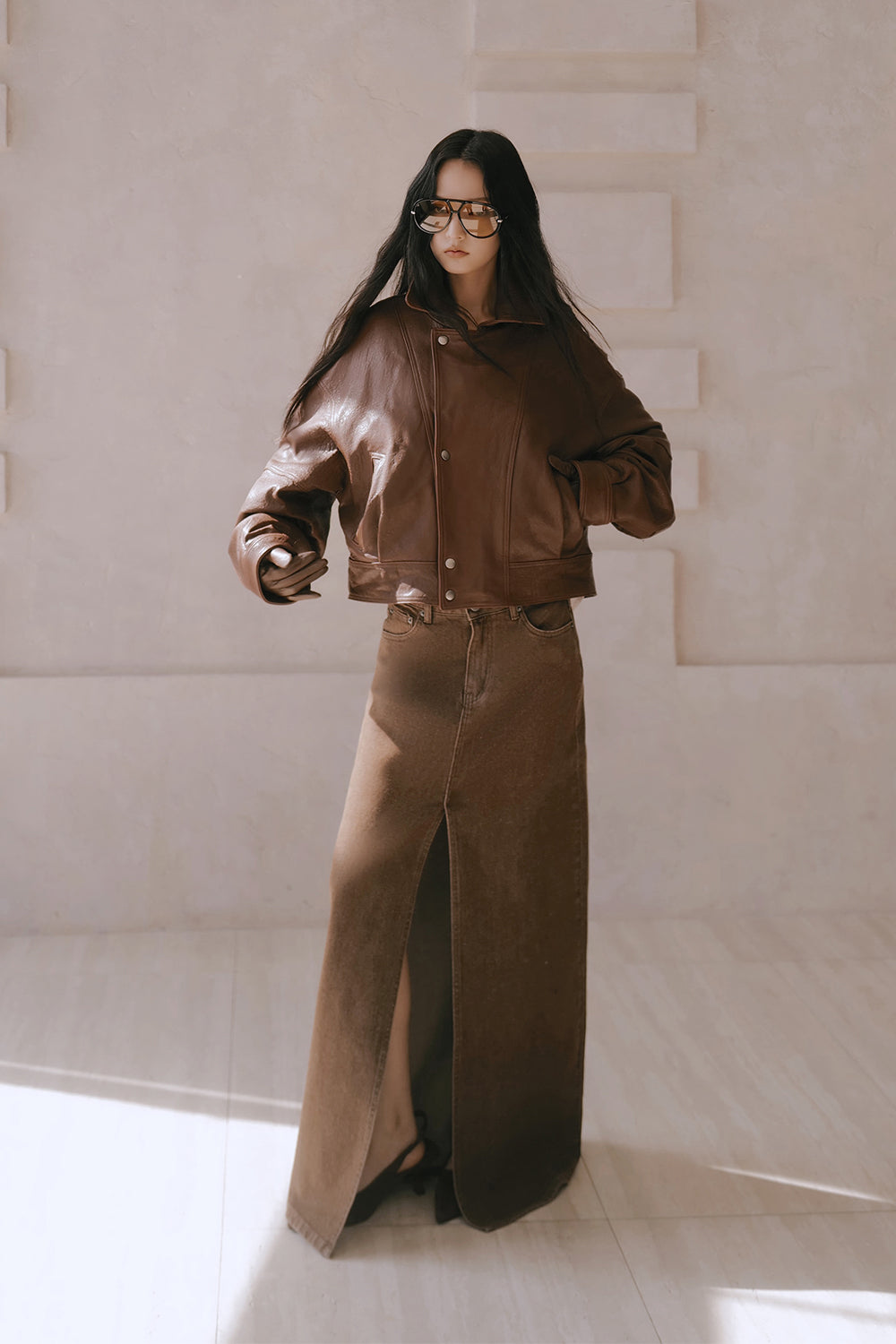 Front Slit Straight Long Skirt