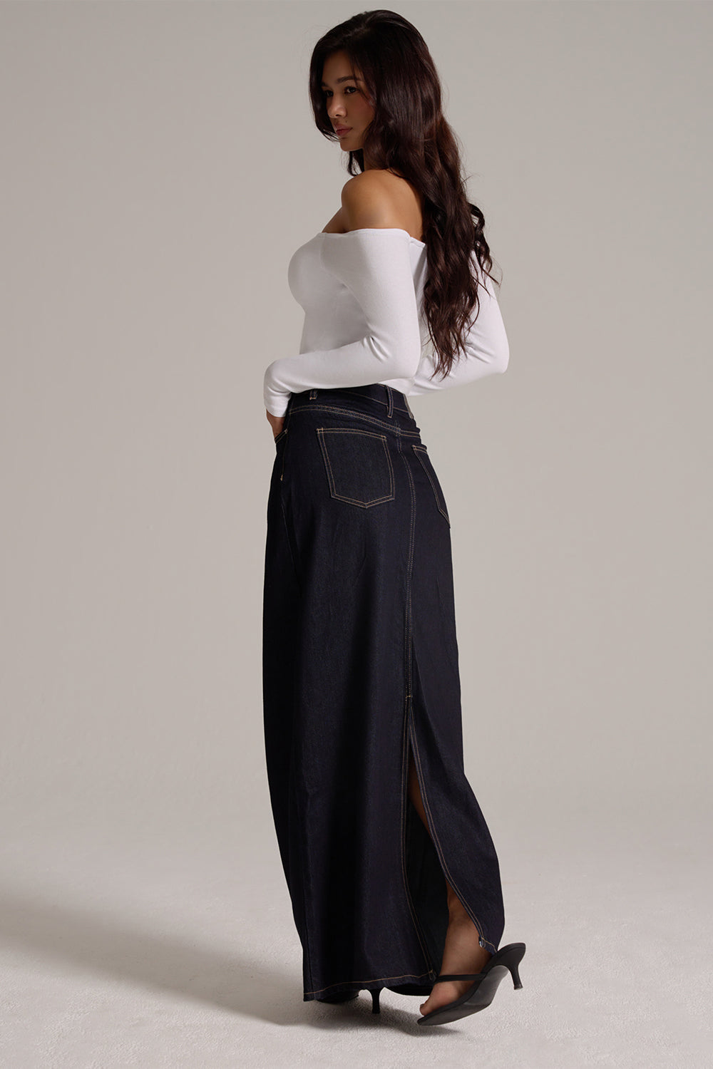 High-Waist Straight Denim Maxi Skirt