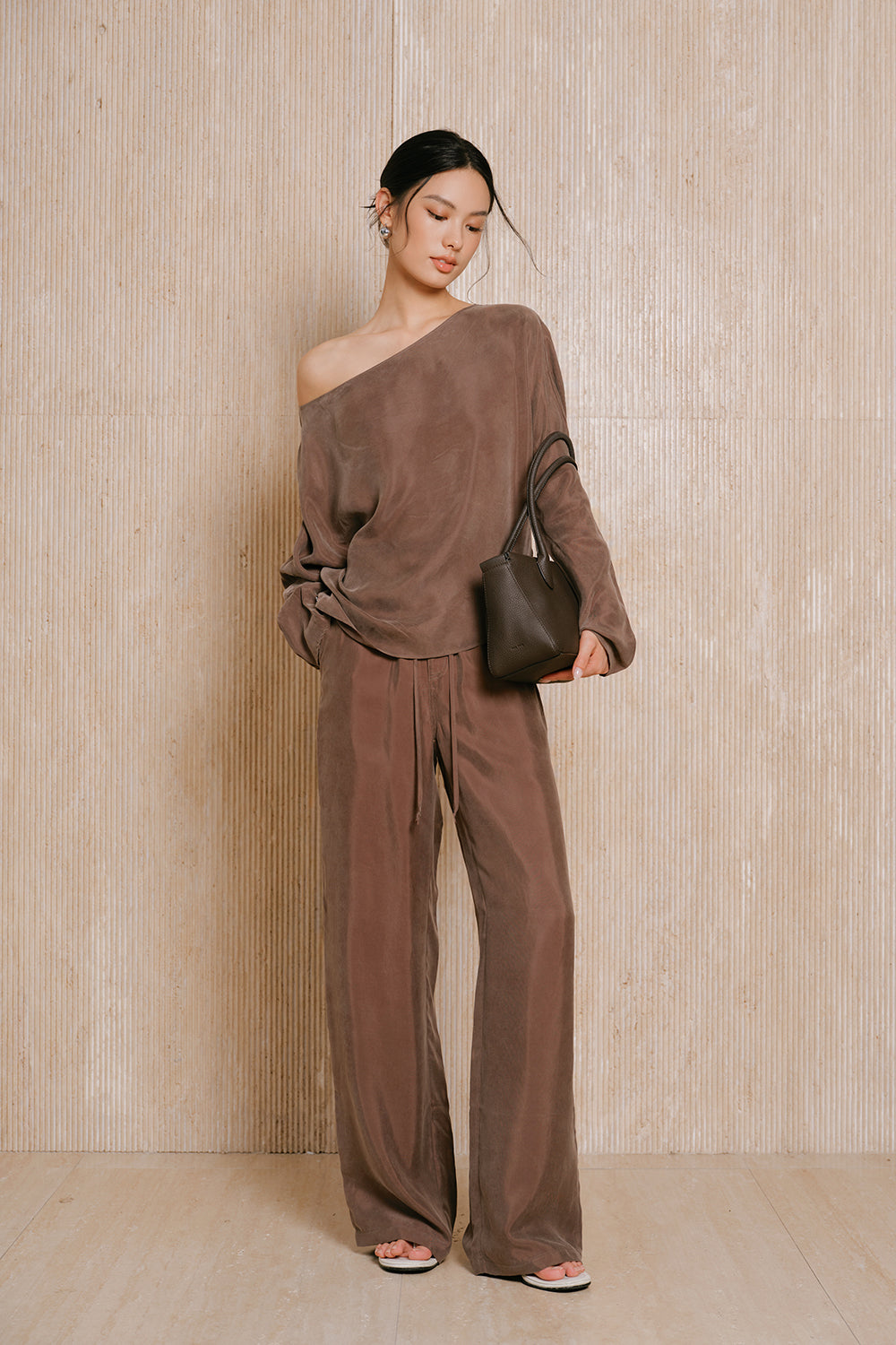 Cupro Drawstring Wide-Leg Pants