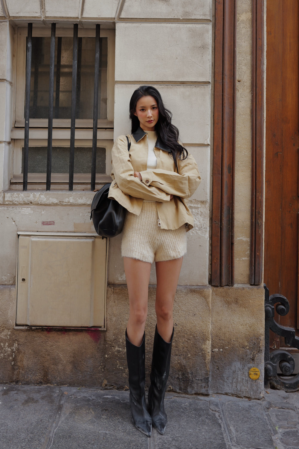 Faux Leather Collar Harrington Jacket