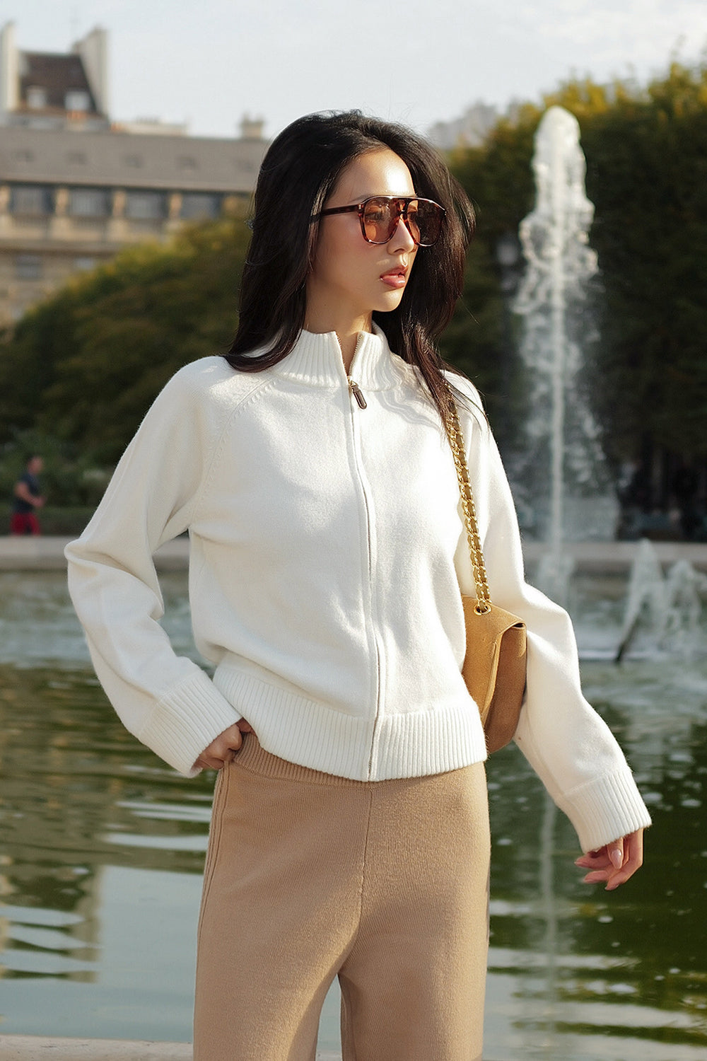 Gentle Touch Leather Zipper Pull Knit Jacket