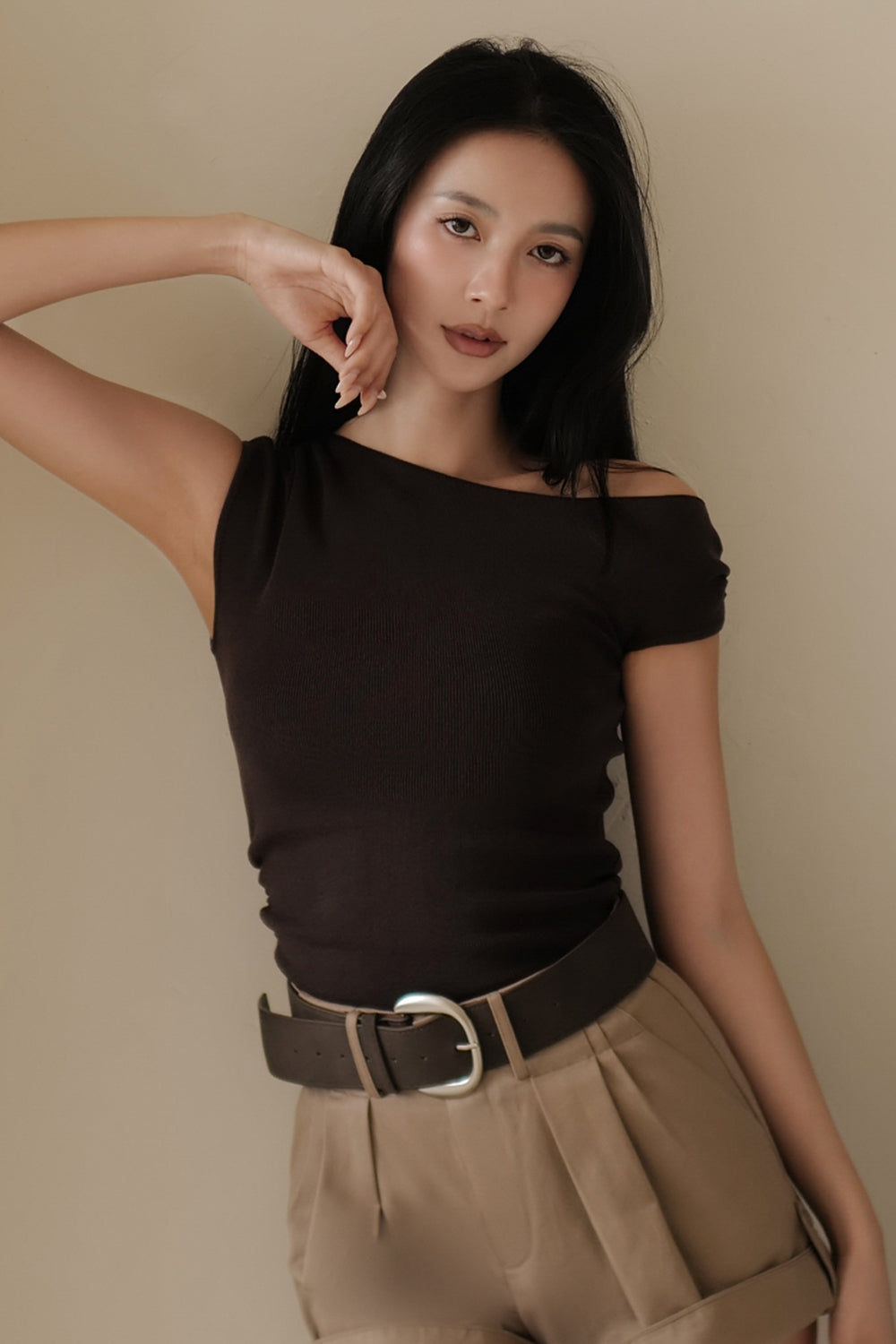 Ice Knit Asymmetric Sculpted  Top