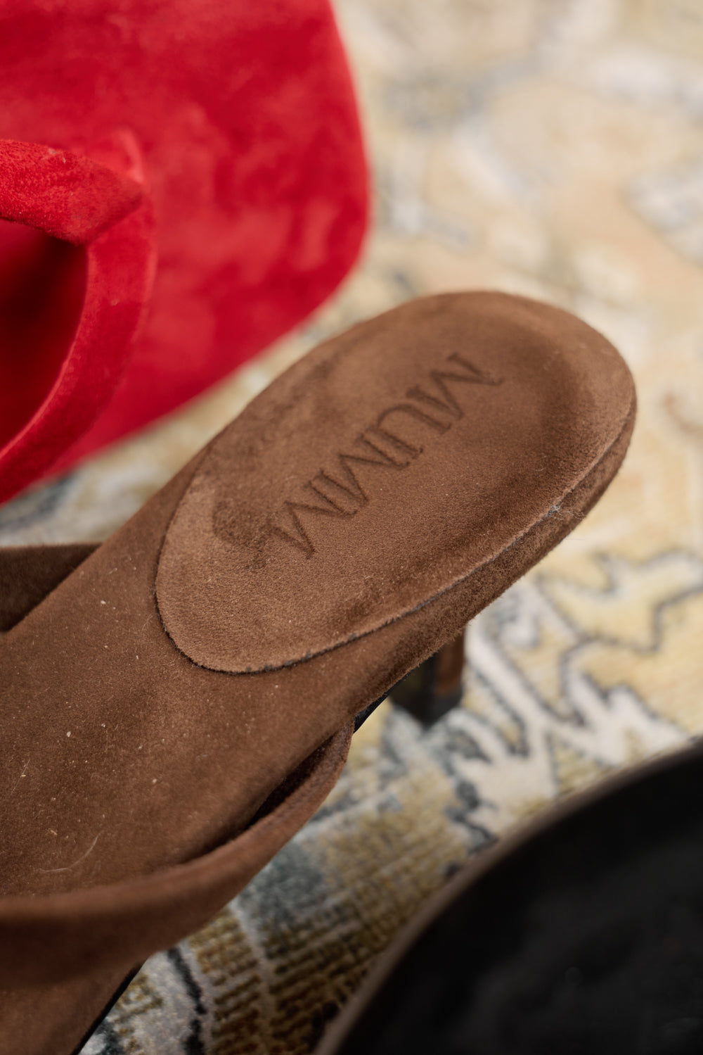 Suede Sheepskin Thong Heel Sandals