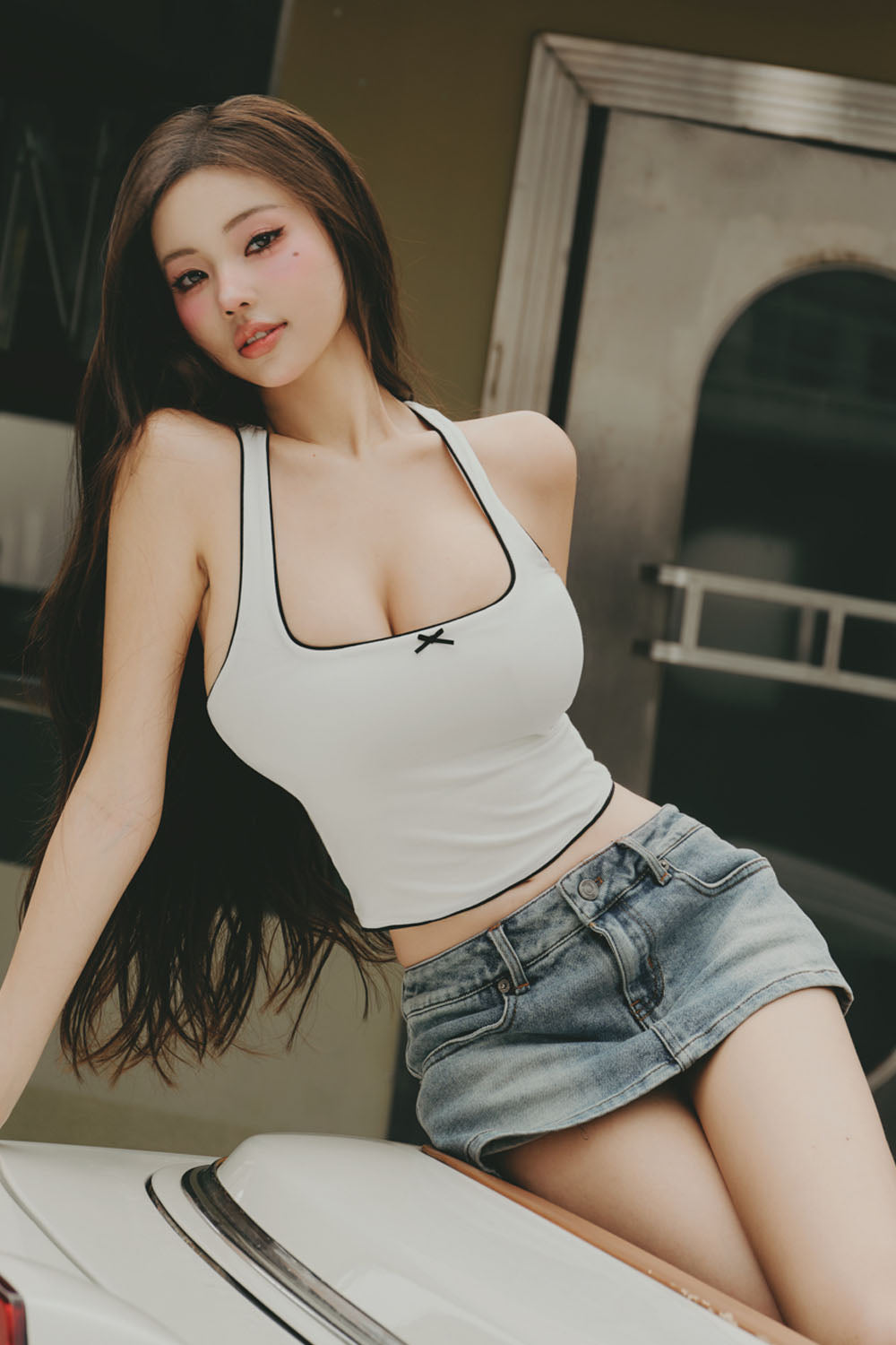 Pure Bow Detail Ripple Trim Scoop Neck Bra Top